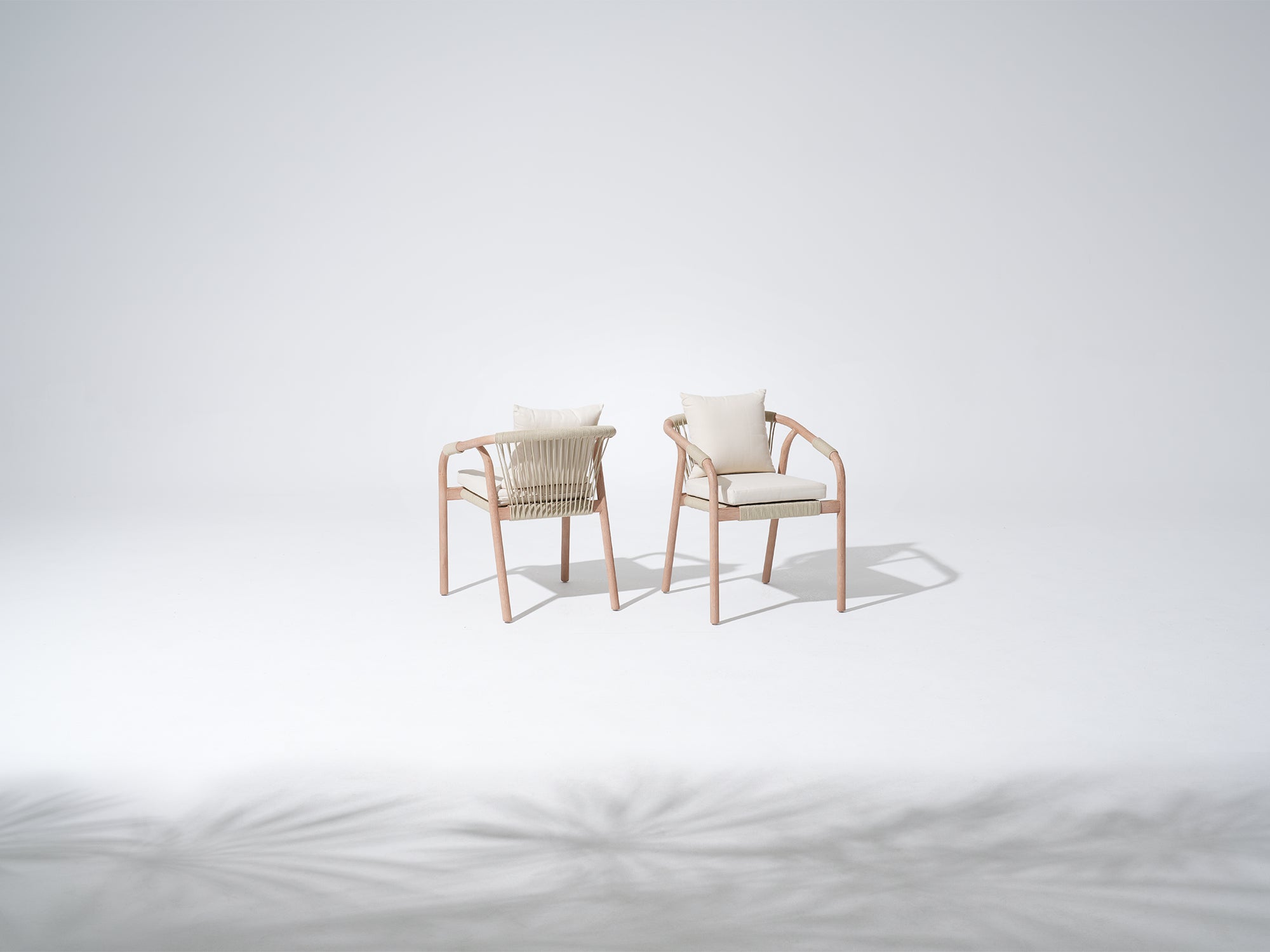 Tellus Wooden Outdoor Dining Chair with Light Beige Cushion, Rope Design, Eucalyptus