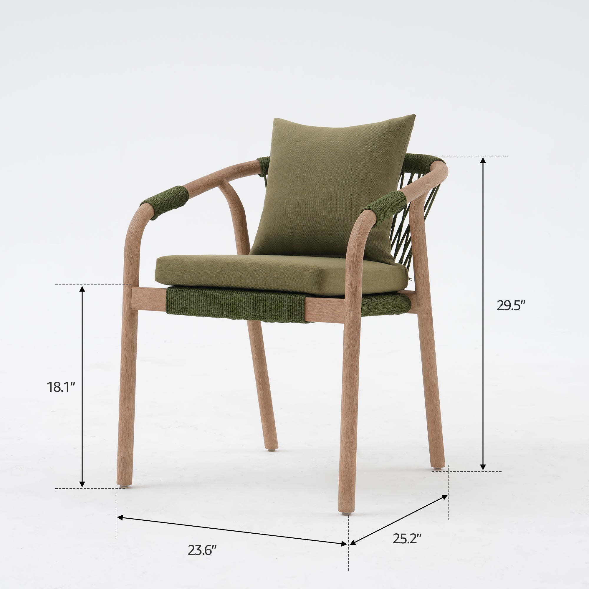 Tellus Wooden Outdoor Dining Chair with Green Cushion, Rope Design, Eucalyptus