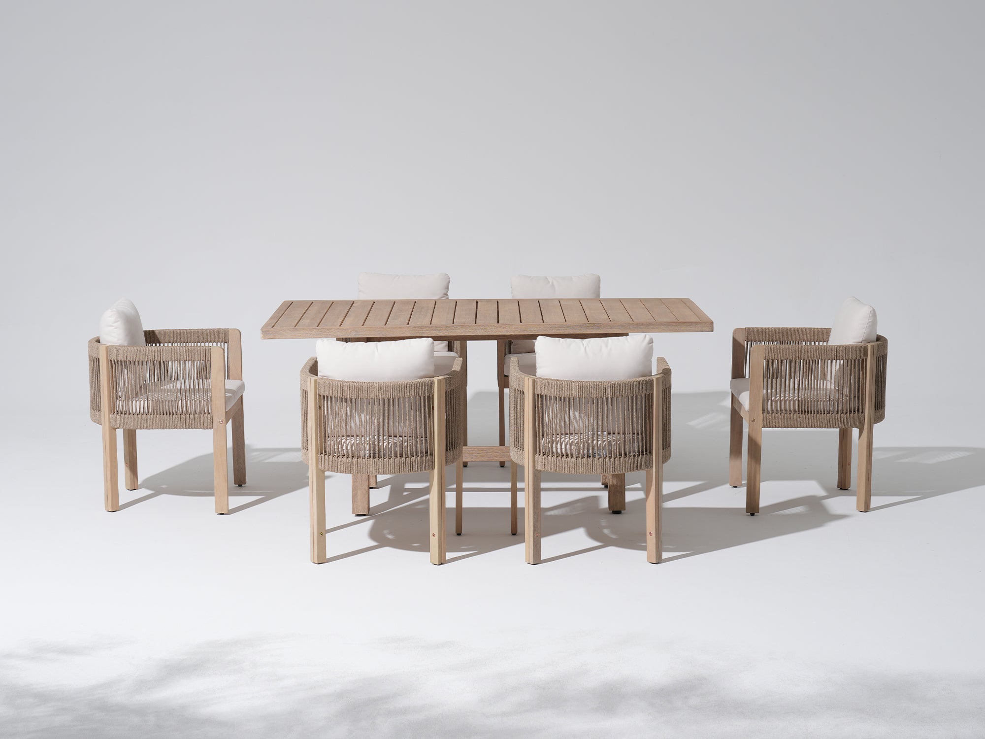 Foristern  Wooden Outdoor Dining Set with White Cushion for 6 People, 67''