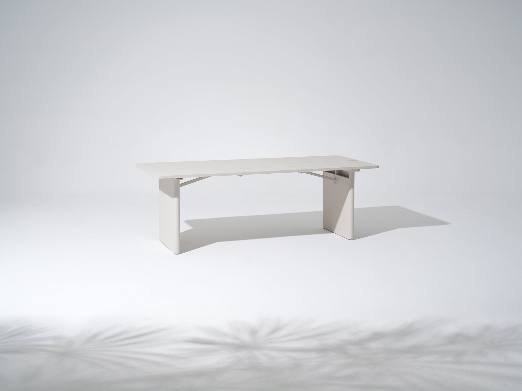 Aluminum Slat Outdoor Dining Table for 6-8 People, Oyster White & Charcoal & Light Beige, 86.6''