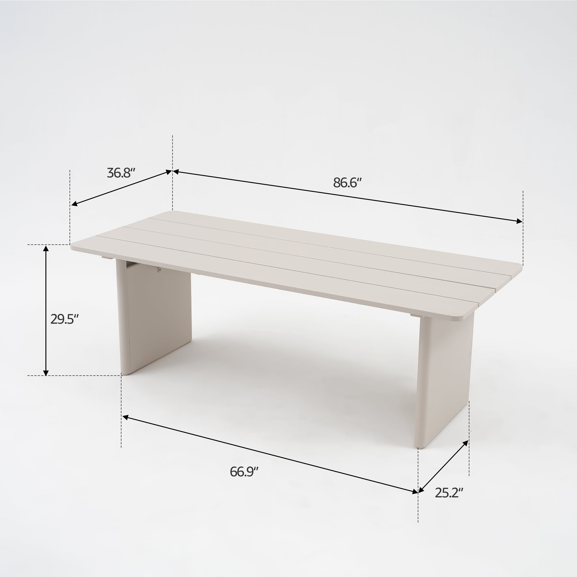 Aluminum Slat Outdoor Dining Table for 6-8 People, Oyster White & Charcoal & Light Beige, 86.6''