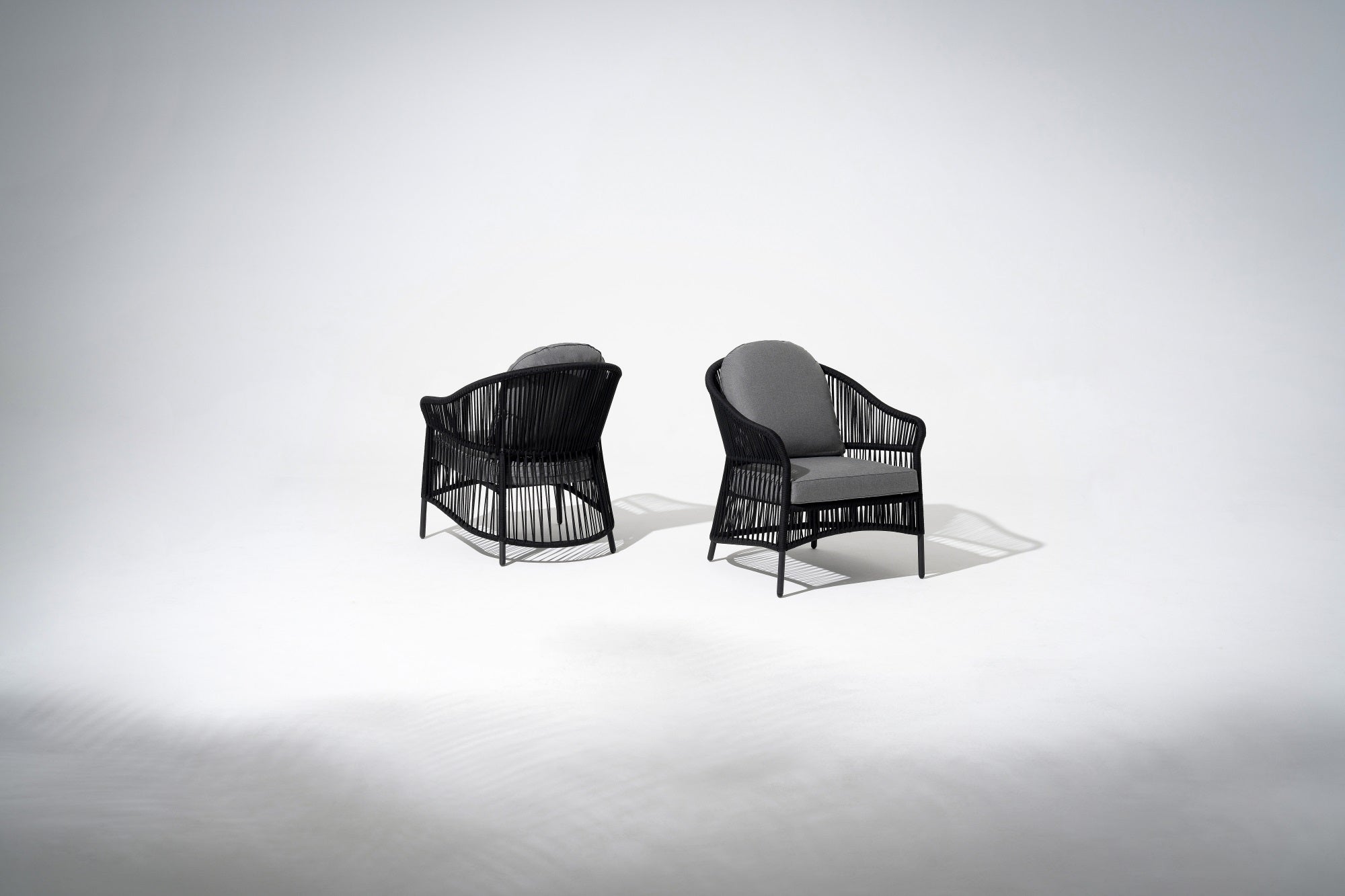 Wonder Outdoor Lounge Sofa Arm Chair with black rope design and gray cushions - Jardina Premium Modern Outdoor Patio Furniture