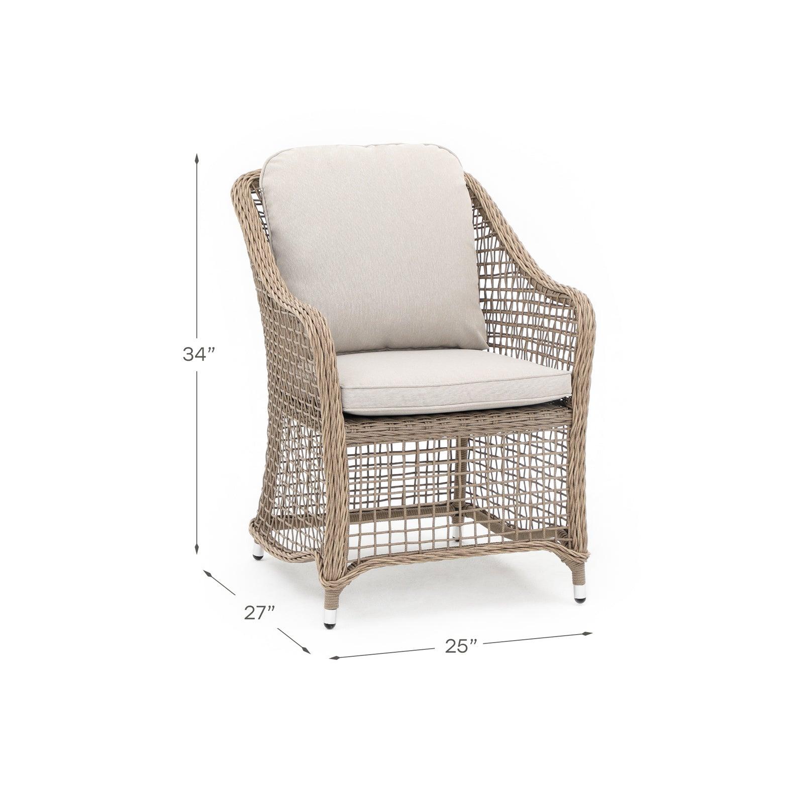 Irati natural color wicker outdoor dining chair with aluminum frame, Creamy-white cushions, left - Jardina Furniture#color_Natural