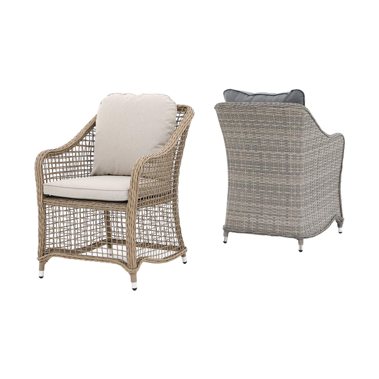 Irati wicker dining chairs, grey and natural, two different angle-Jardina furniture