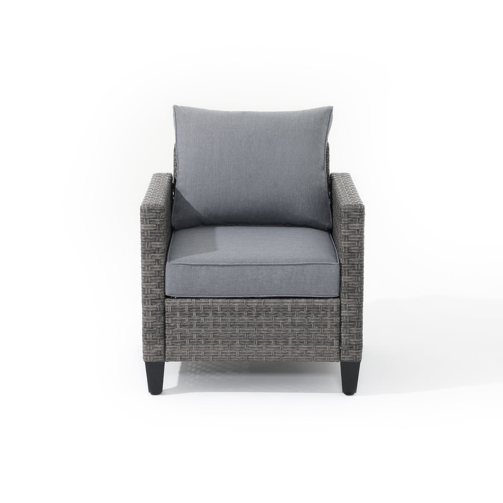 Ayia lounge chair with rattan design, grey cushions, Front - Jardina Furniture #color_Grey