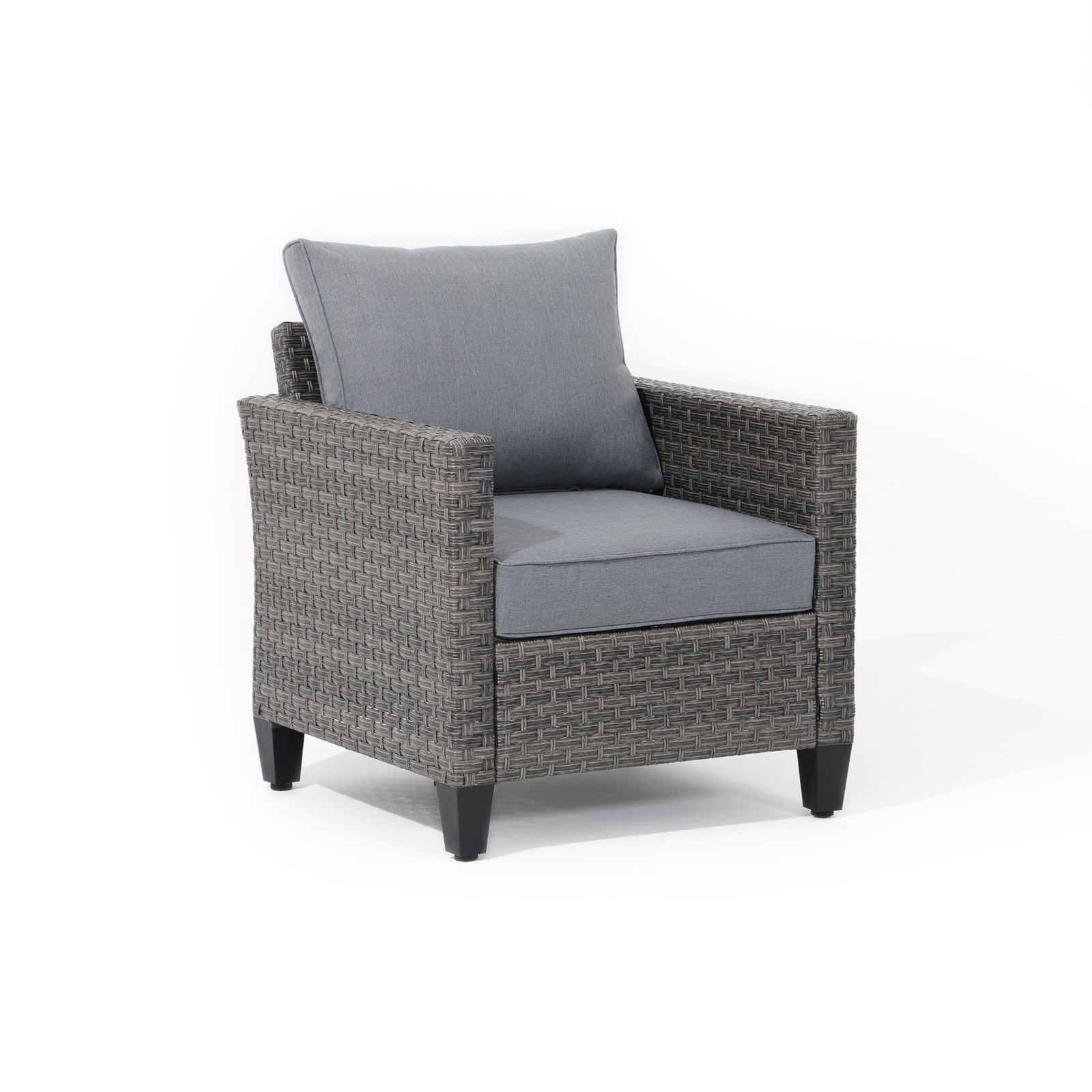 Ayia lounge chair with rattan design, grey cushions, right angle- Jardina Furniture #color_Grey