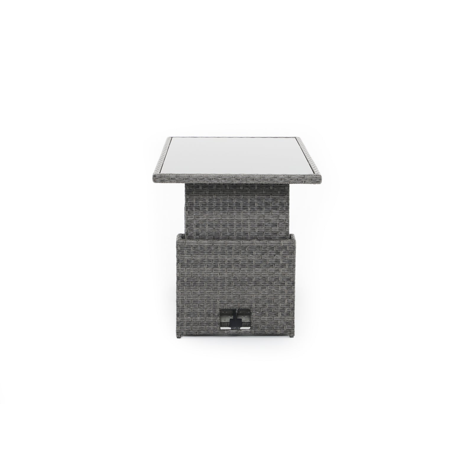 Aiya Grey wicker outdoor lift top dining table with metal frame, side - Jardina Furniture