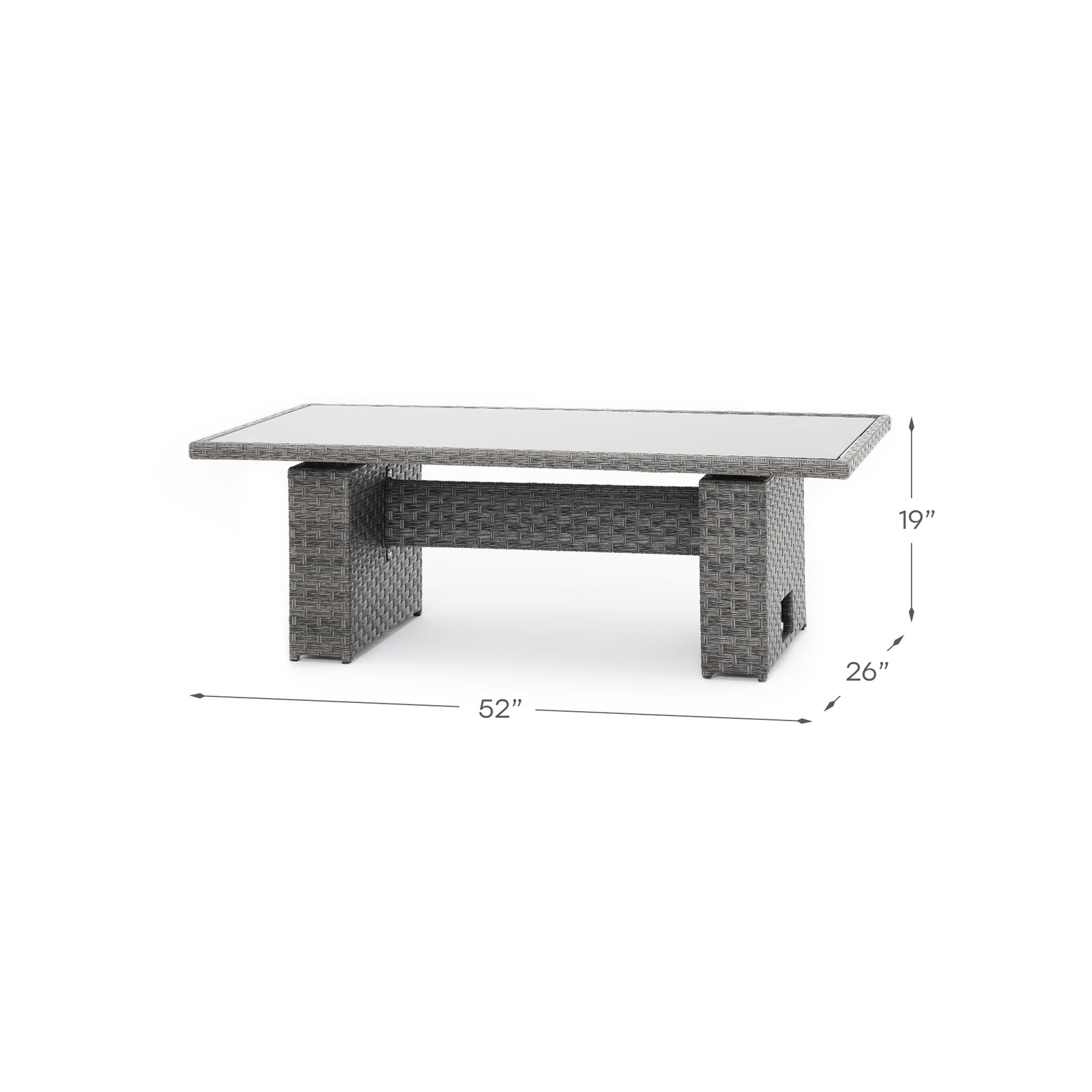 Aiya Grey wicker outdoor lift top dining table with metal frame, fold dimension info - Jardina Furniture