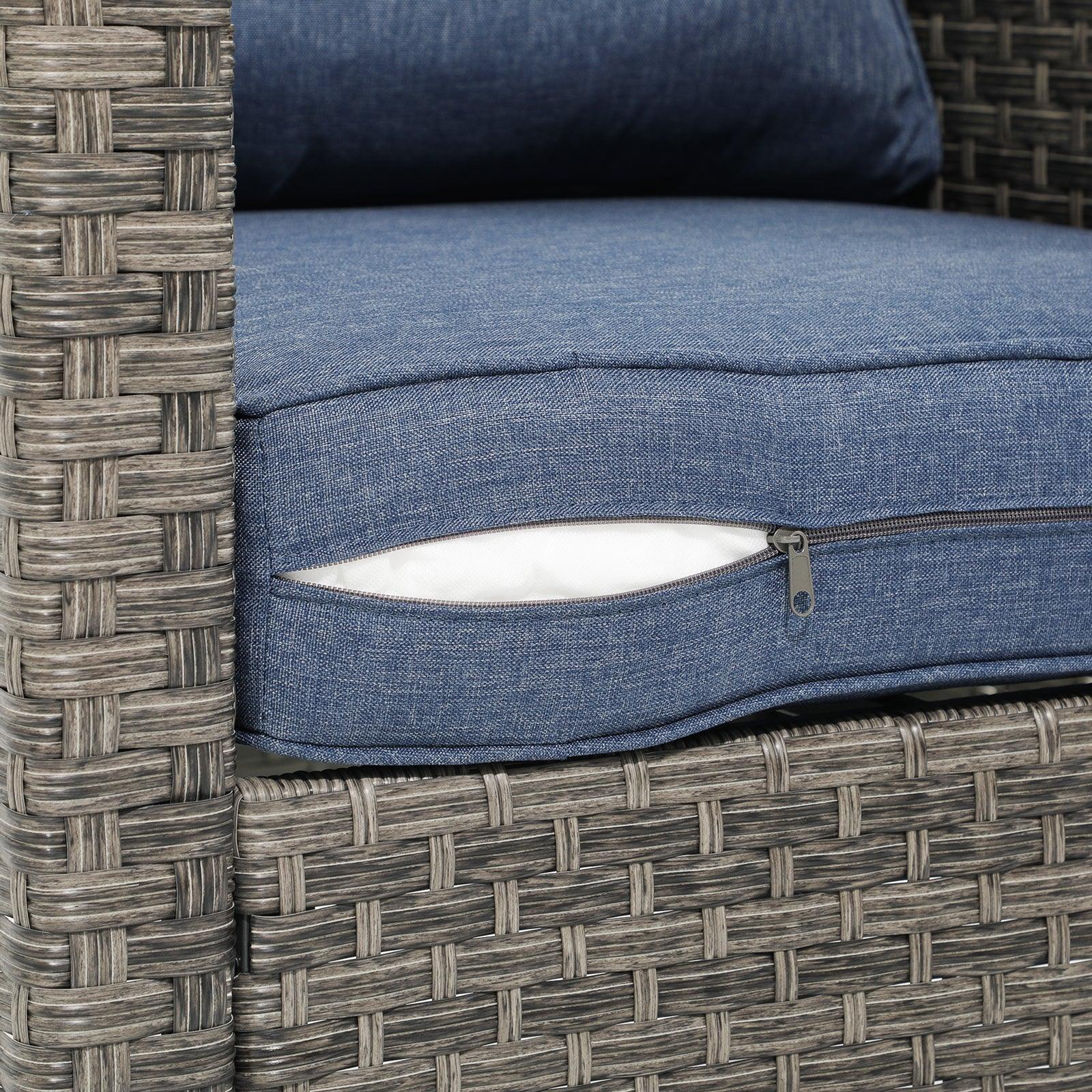 Ayia grey wicker outdoor sofa, with navy blue cushion details - Jardina Furniture #color_Navy blue