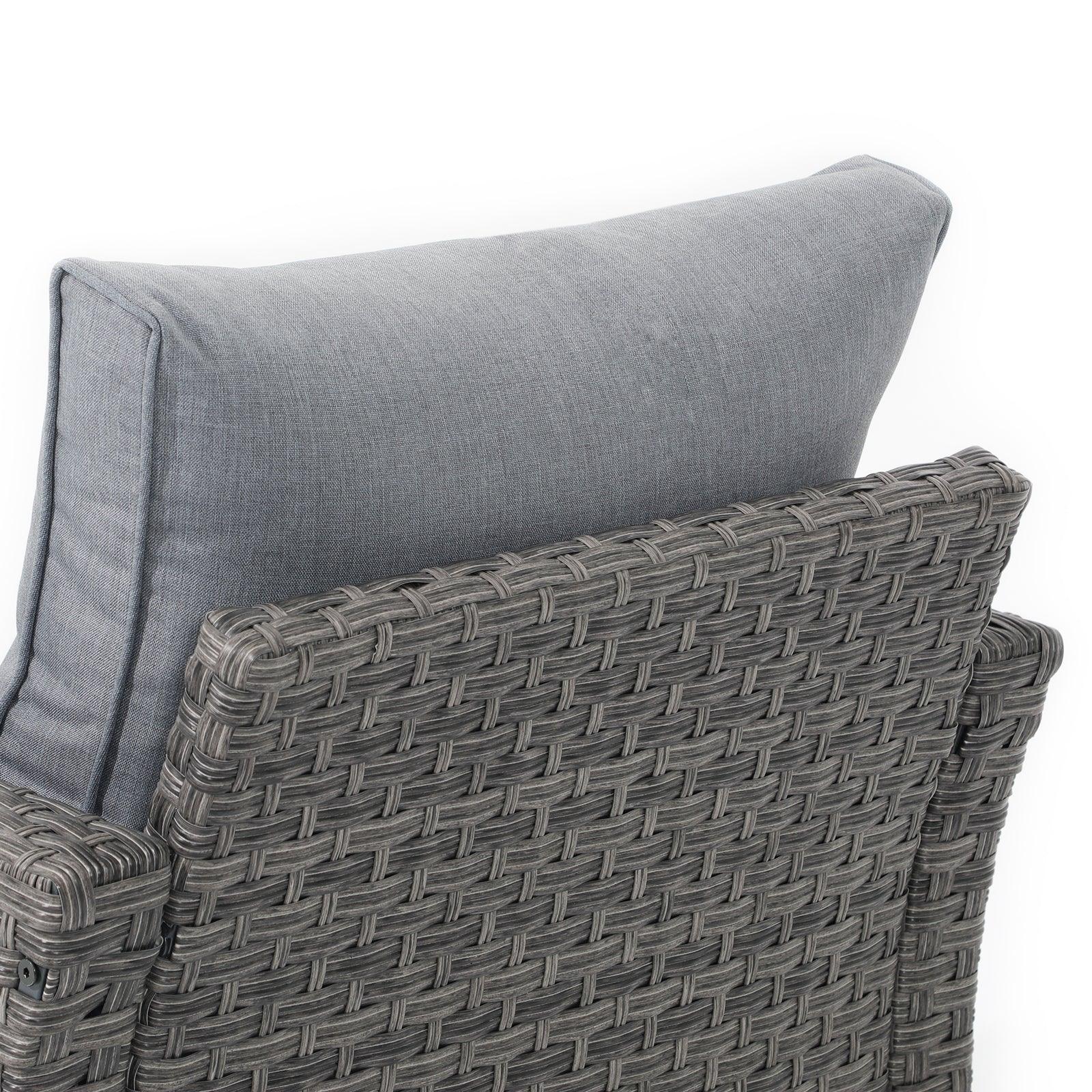 Ayia ourdoor lounge chair, grey rattan, grey cushion, detailed information, back angle view - Jardina Furniture #color_Grey