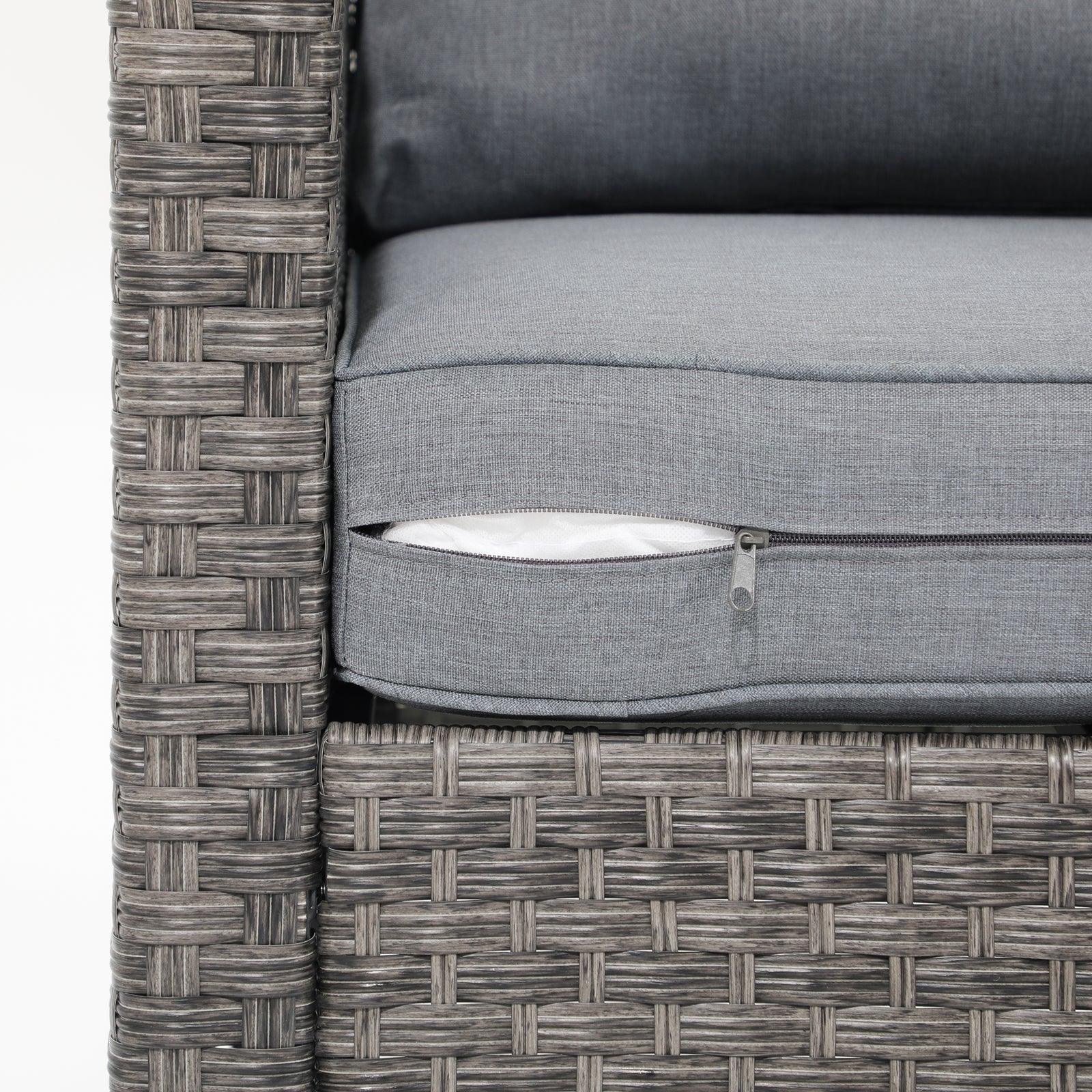 Ayia patio sofa, grey rattan, grey cushion with zipper design, detailed information - Jardina Furniture #color_Grey