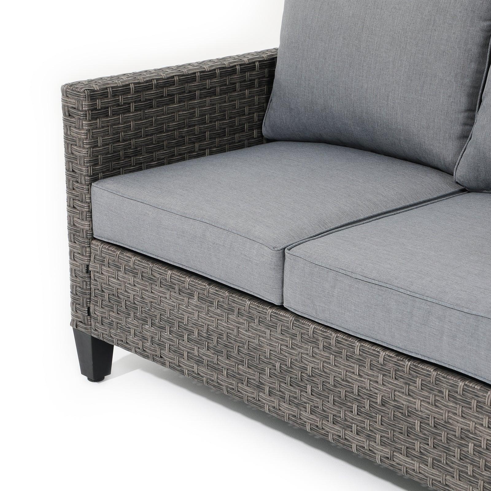 Ayia grey rattan ourdoor sofa with grey cushion, detailed information, left angle view - Jardina Furniture #color_Grey
