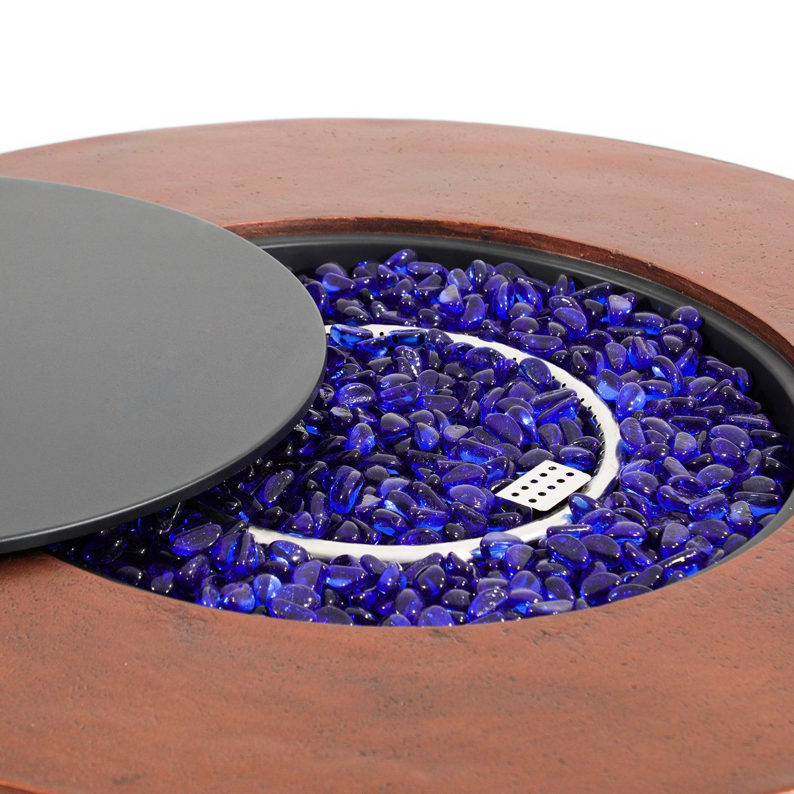 Boboli Bronze Outdoor Propane Fire Pit and lid details - Jardina Furniture #color_Brown