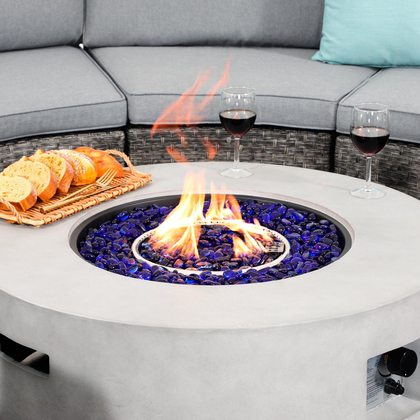 Boboli Grey Outdoor Propane Fire Pit, detail - Jardina Furniture - 1 #color_Grey #color_Navy Blue