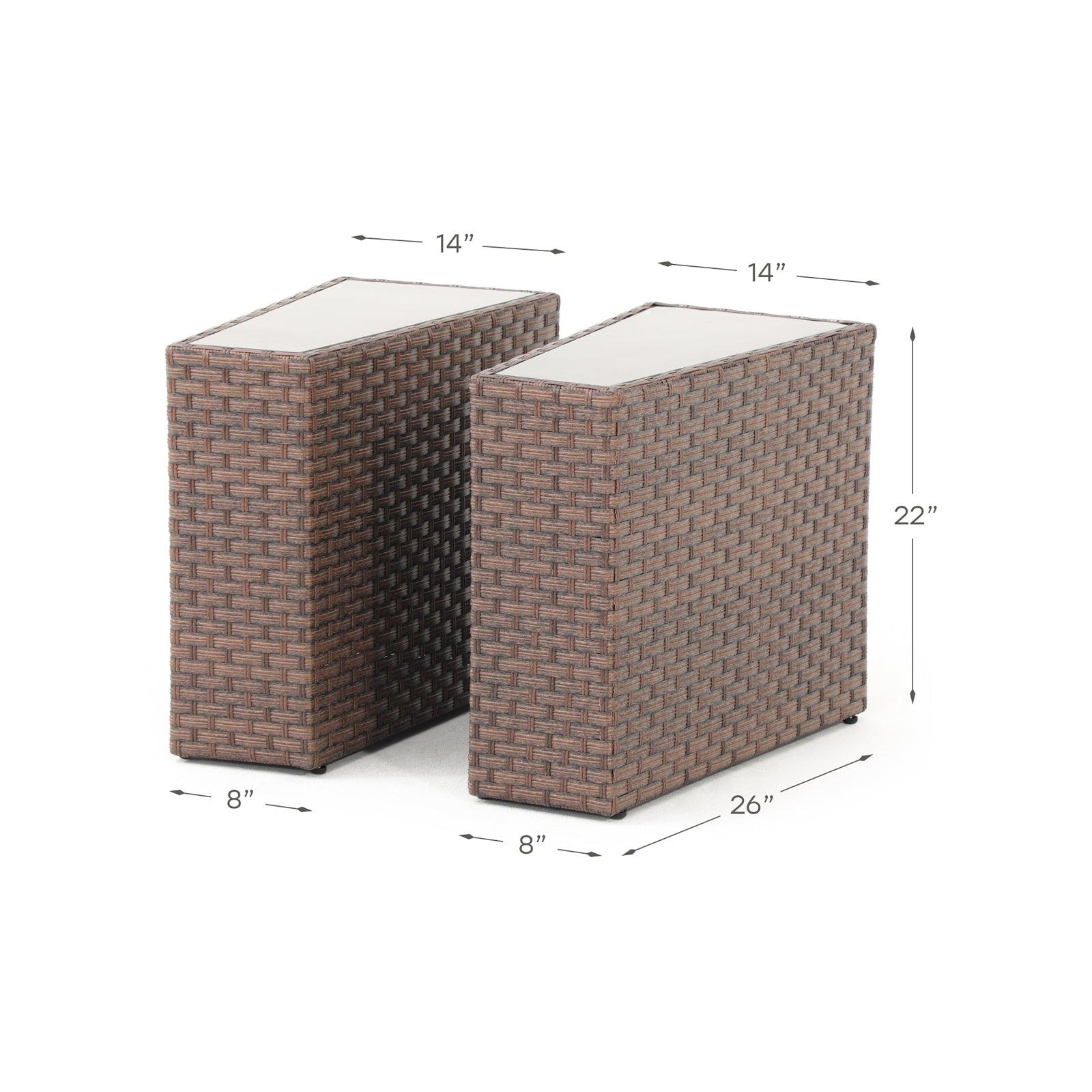 Boboli Outdoor Wicker Brown coffee table, 2 side tables dimension - Jardina Furniture #color_Brown