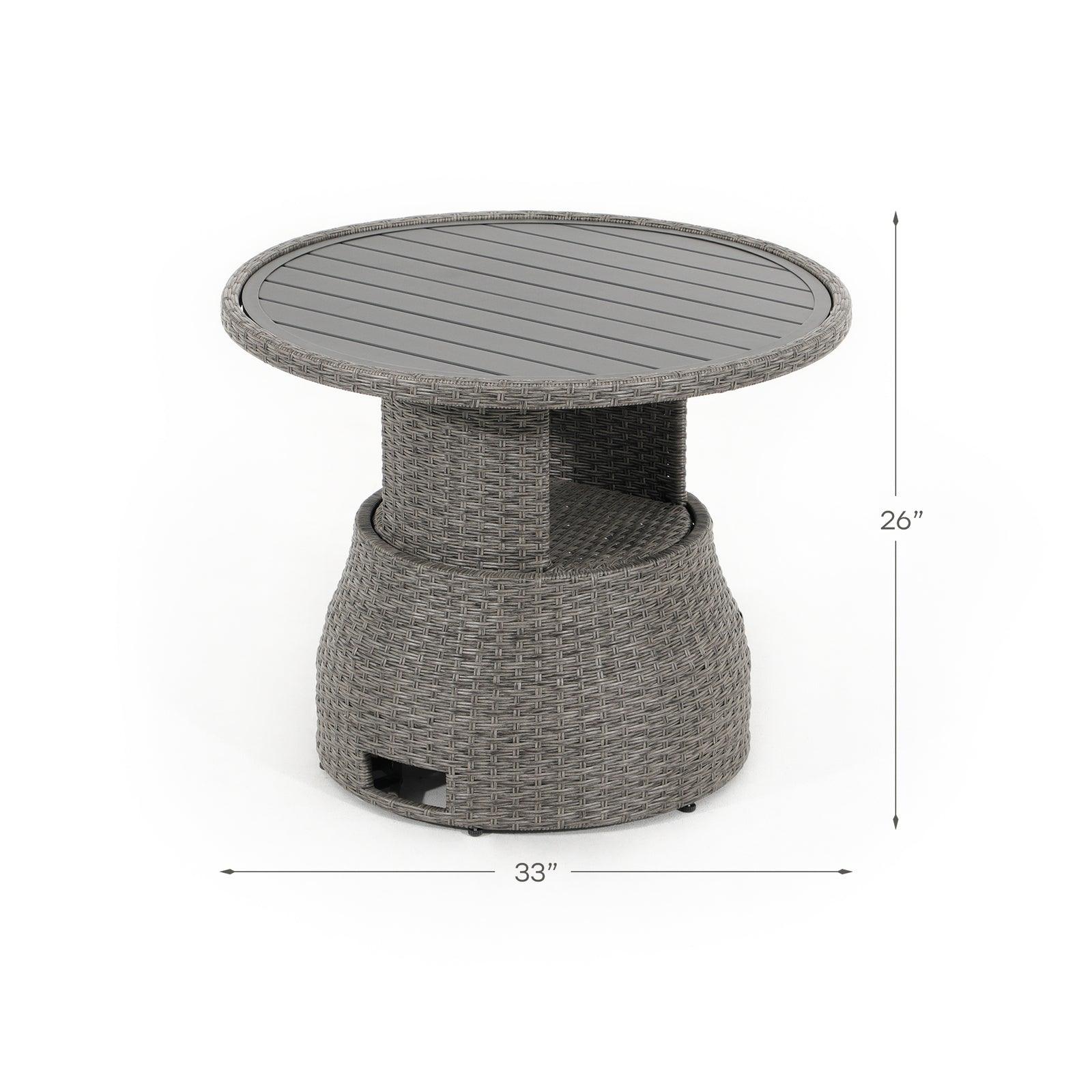 Boboli Outdoor Wicker Lift-top round Table, expand dimension - Jardina Furniture