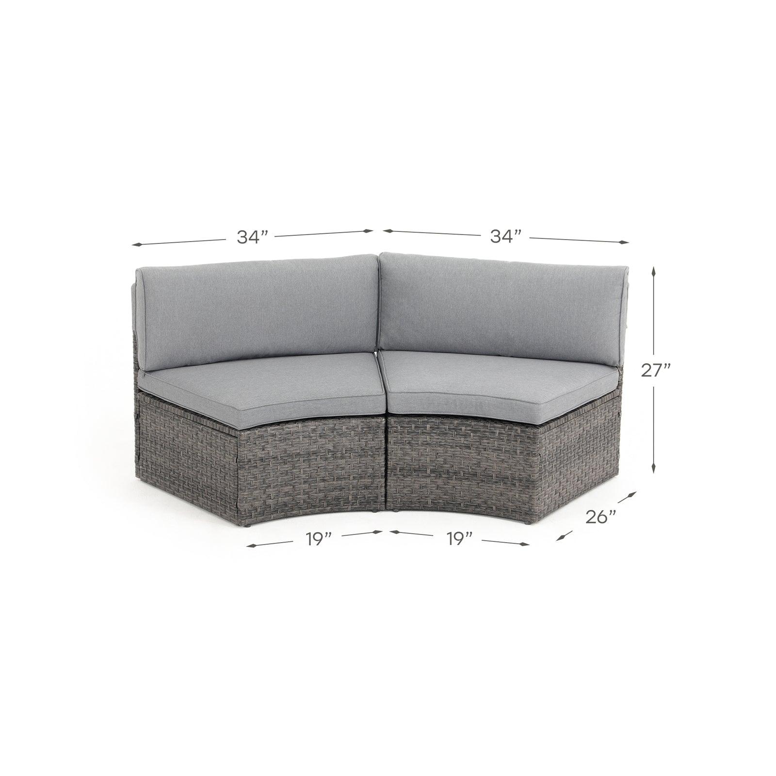 Boboli Grey Outdoor Wicker Curved Sectional sofa, 2-seater dimension - Jardina Furniture #color_Grey