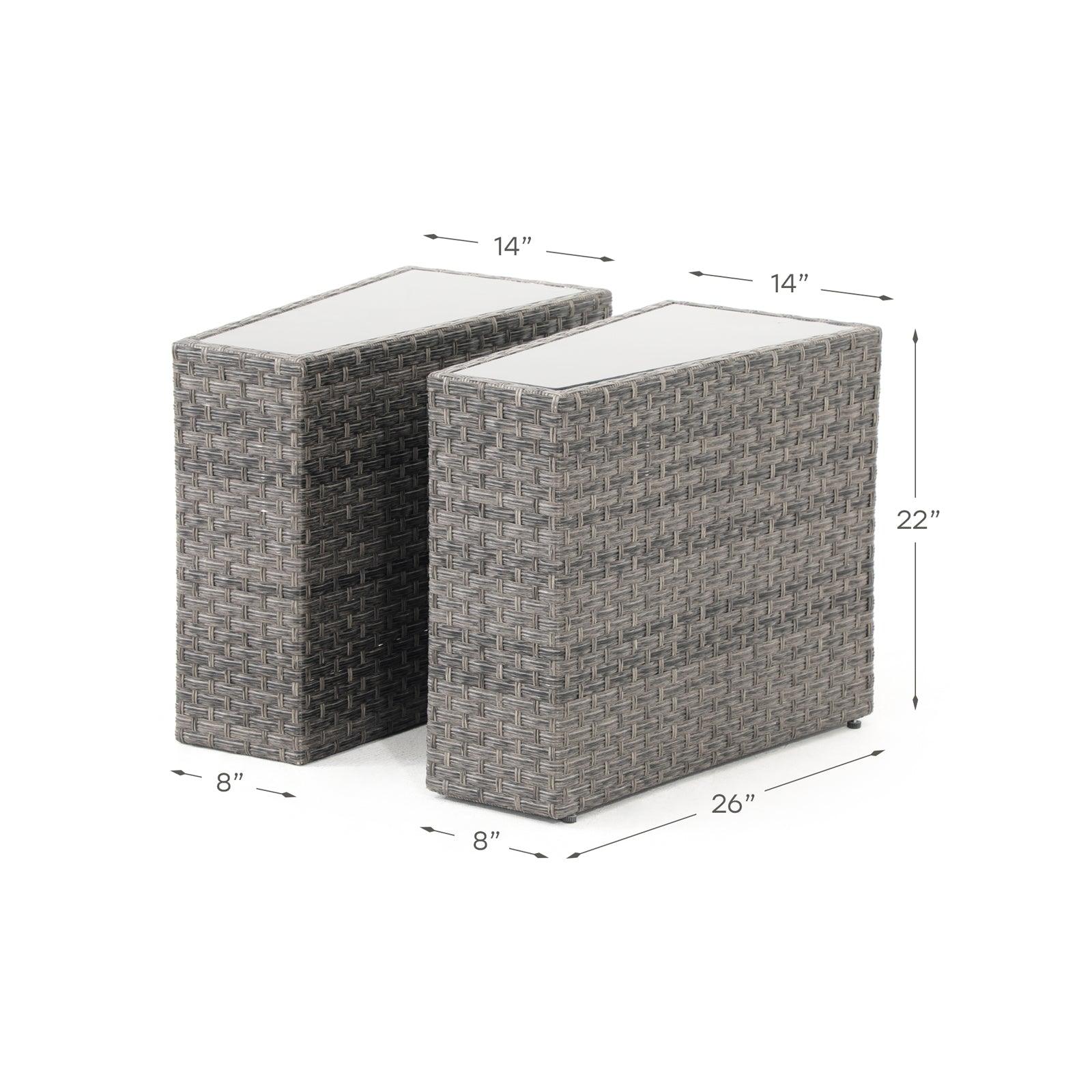 Boboli Outdoor Wicker Grey coffee table, 2 side tables dimension - Jardina Furniture #color_Grey