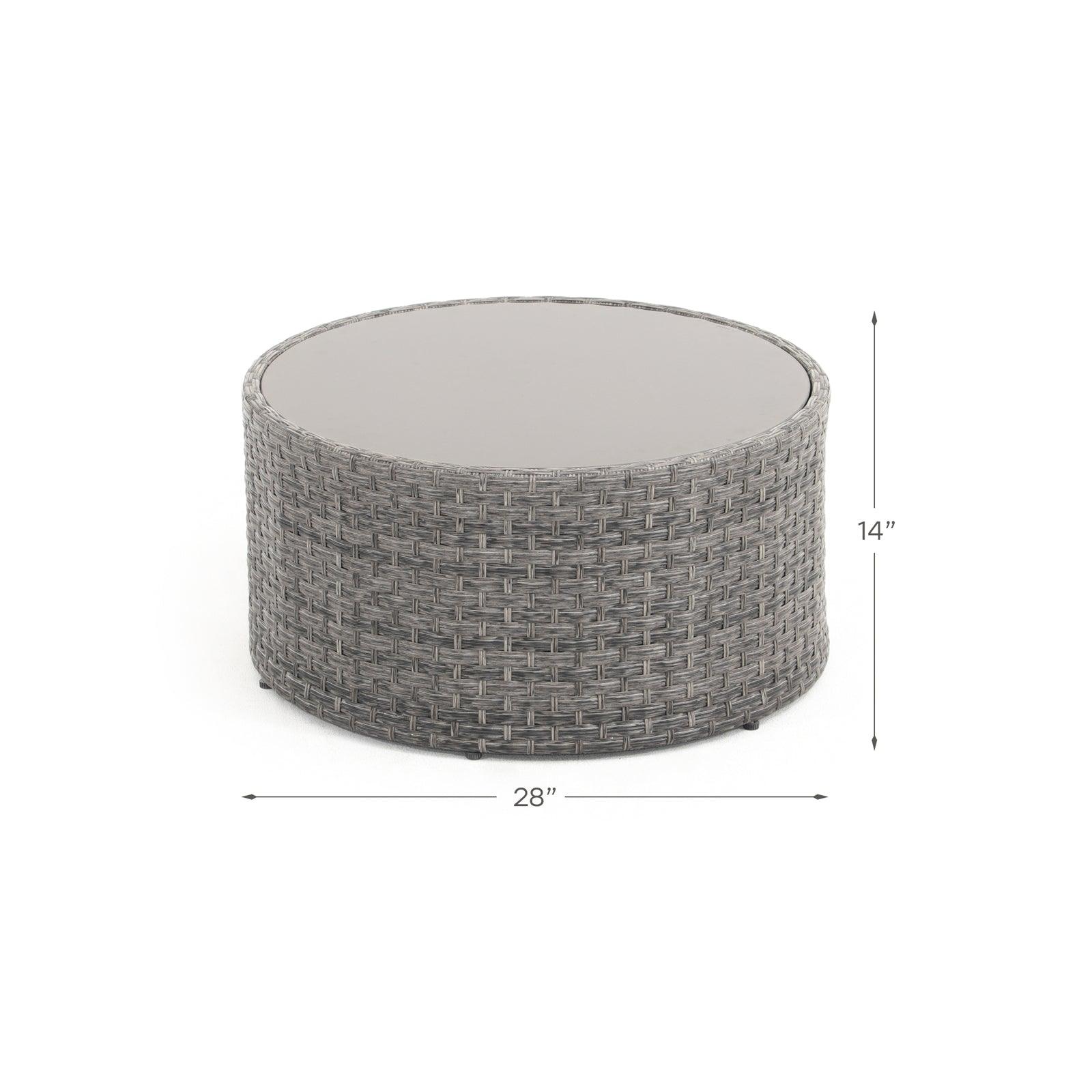 Boboli Outdoor Wicker Grey Round Glass Table, dimension - Jardina Furniture #color_Grey