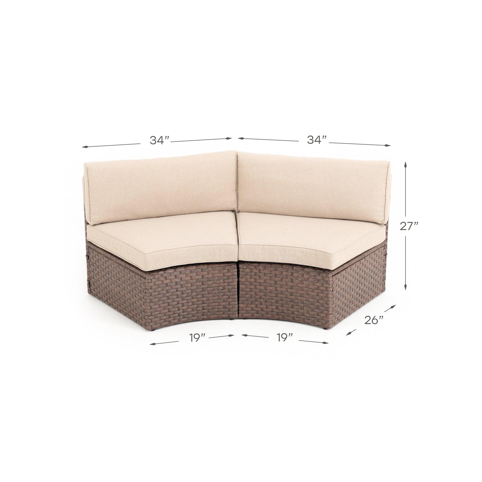 Boboli Brown Outdoor Wicker Curved Sectional sofa, 2-seater dimension - Jardina Furniture #color_Brown