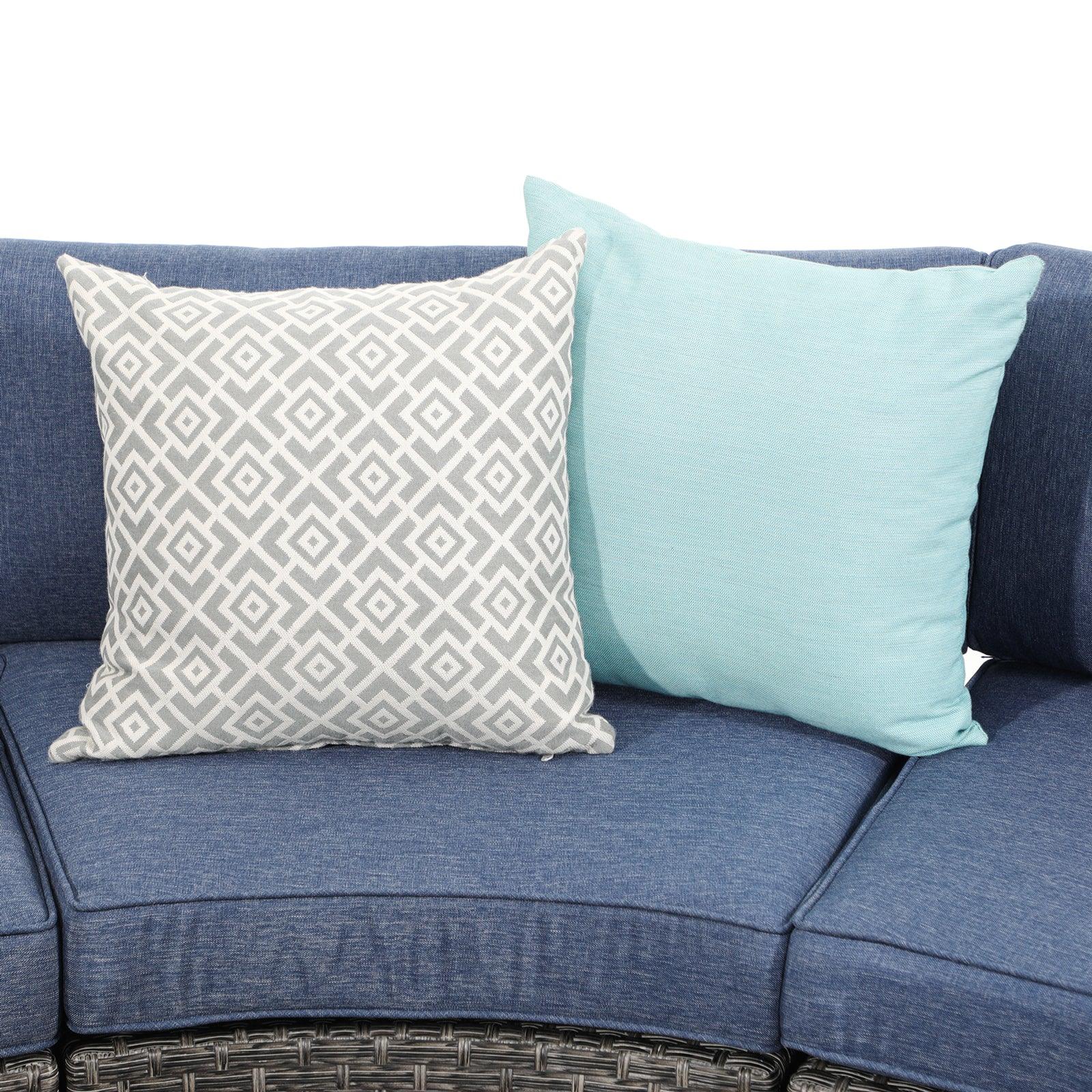 Boboli Navy blue Outdoor Wicker Curved Sectional sofa, navy blue cushions detail - Jardina Furniture #color_Navy Blue
