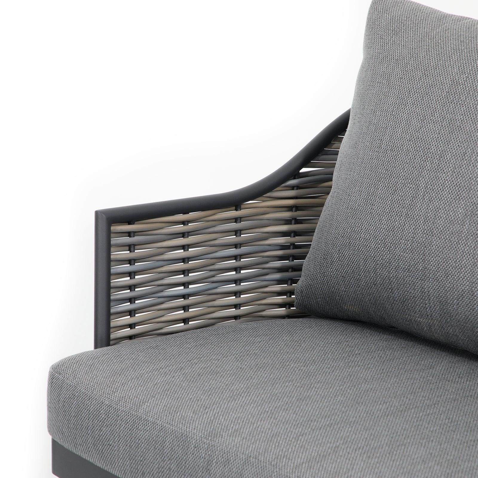 Burano Grey wicker armchair grey cushions detail - Jardina Furniture