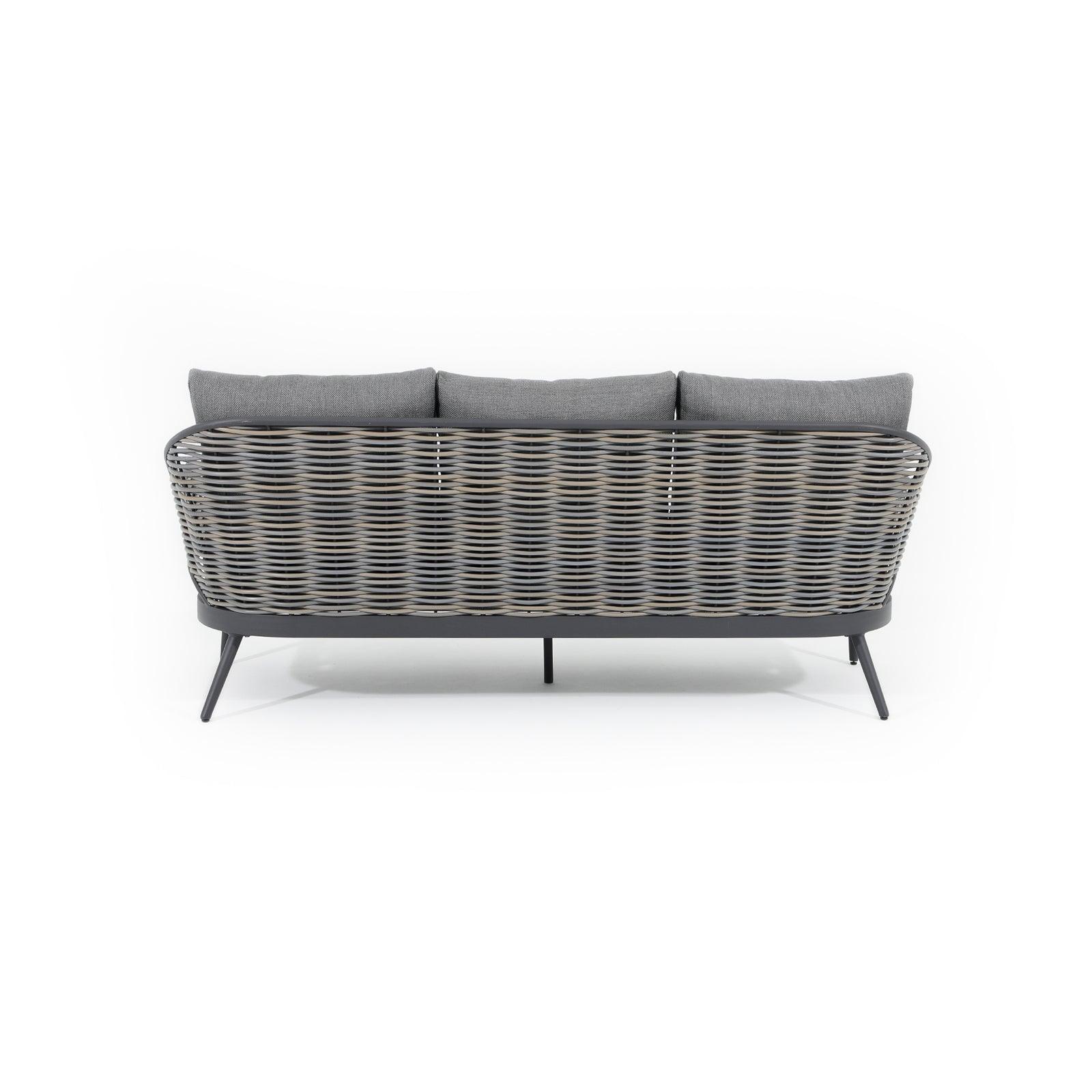 Burano Grey wicker outdoor Sofa with aluminum frame, grey cushions, 3 seat, back - Jardina Furniture