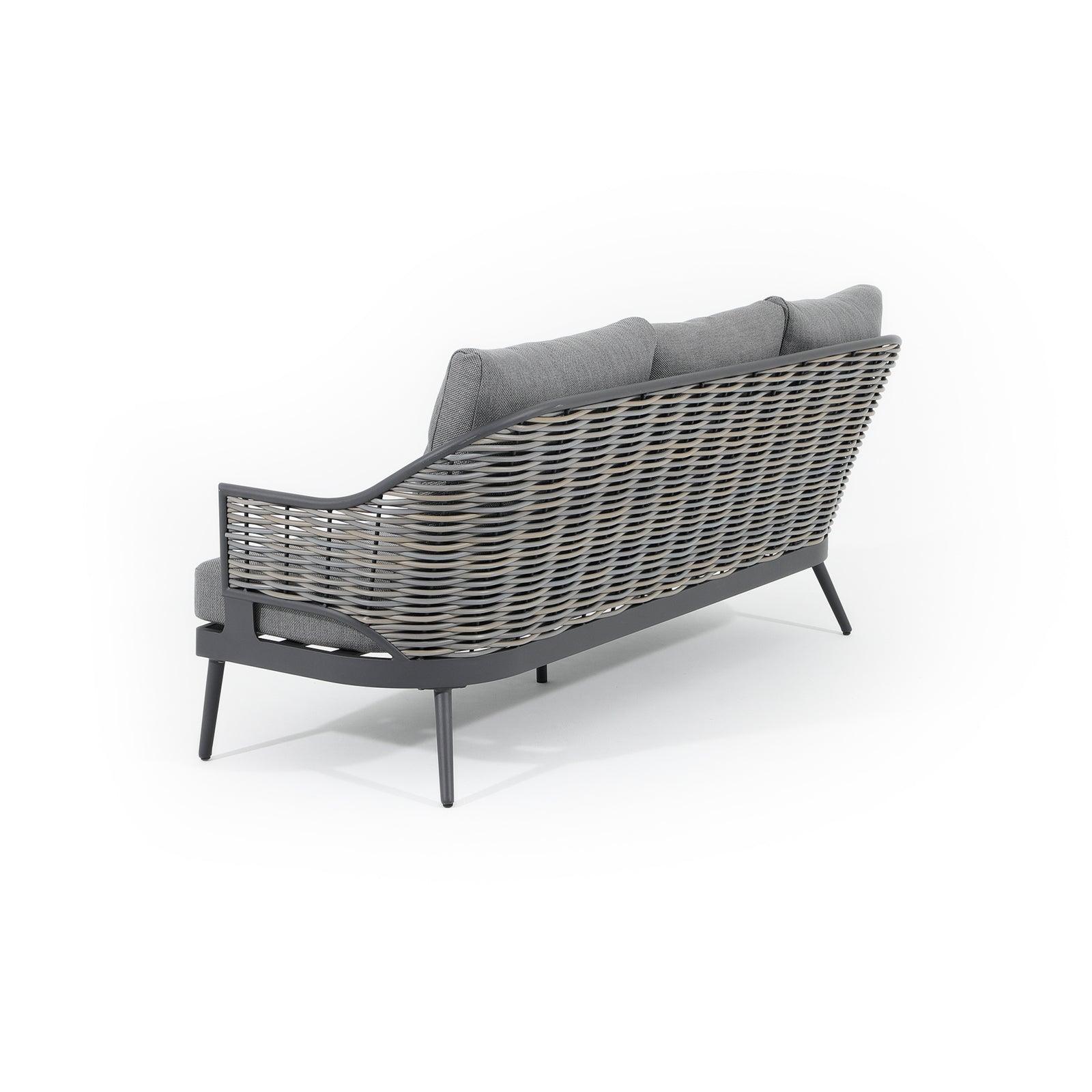 Burano Grey wicker outdoor Sofa with aluminum frame, grey cushions, 3 seat, left - Jardina Furniture