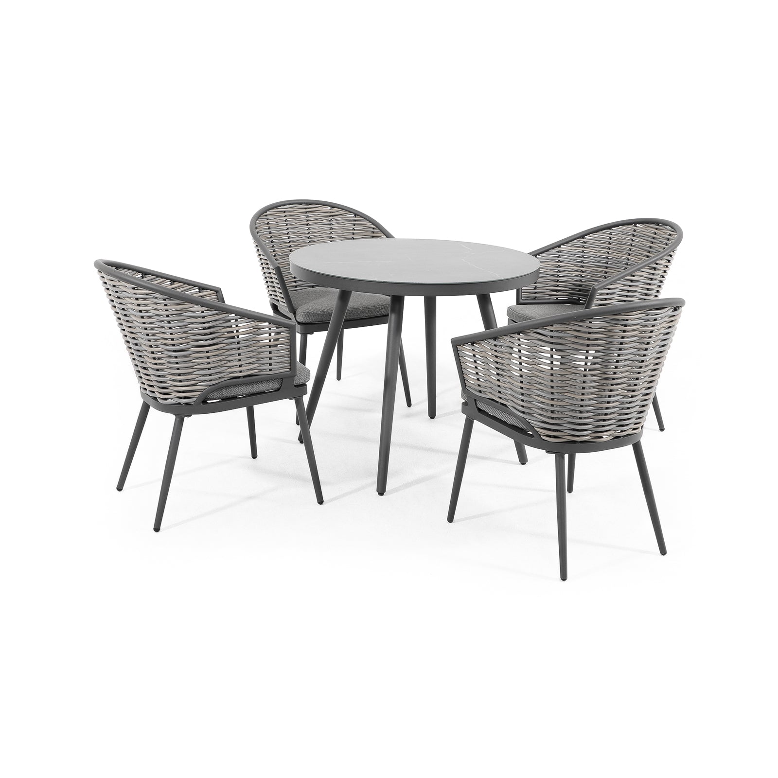 Grey Wicker Outdoor Dining Set for 4 with Aluminum Round Dining