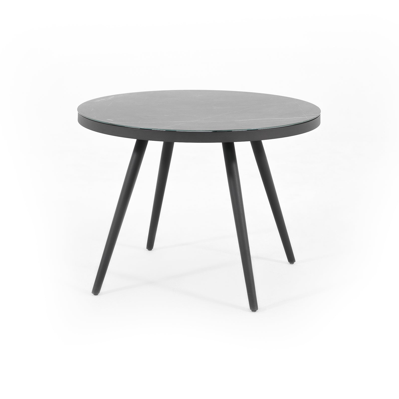 Burano Grey Aluminum dining table, round design, tempered glass-Jardina Furniture