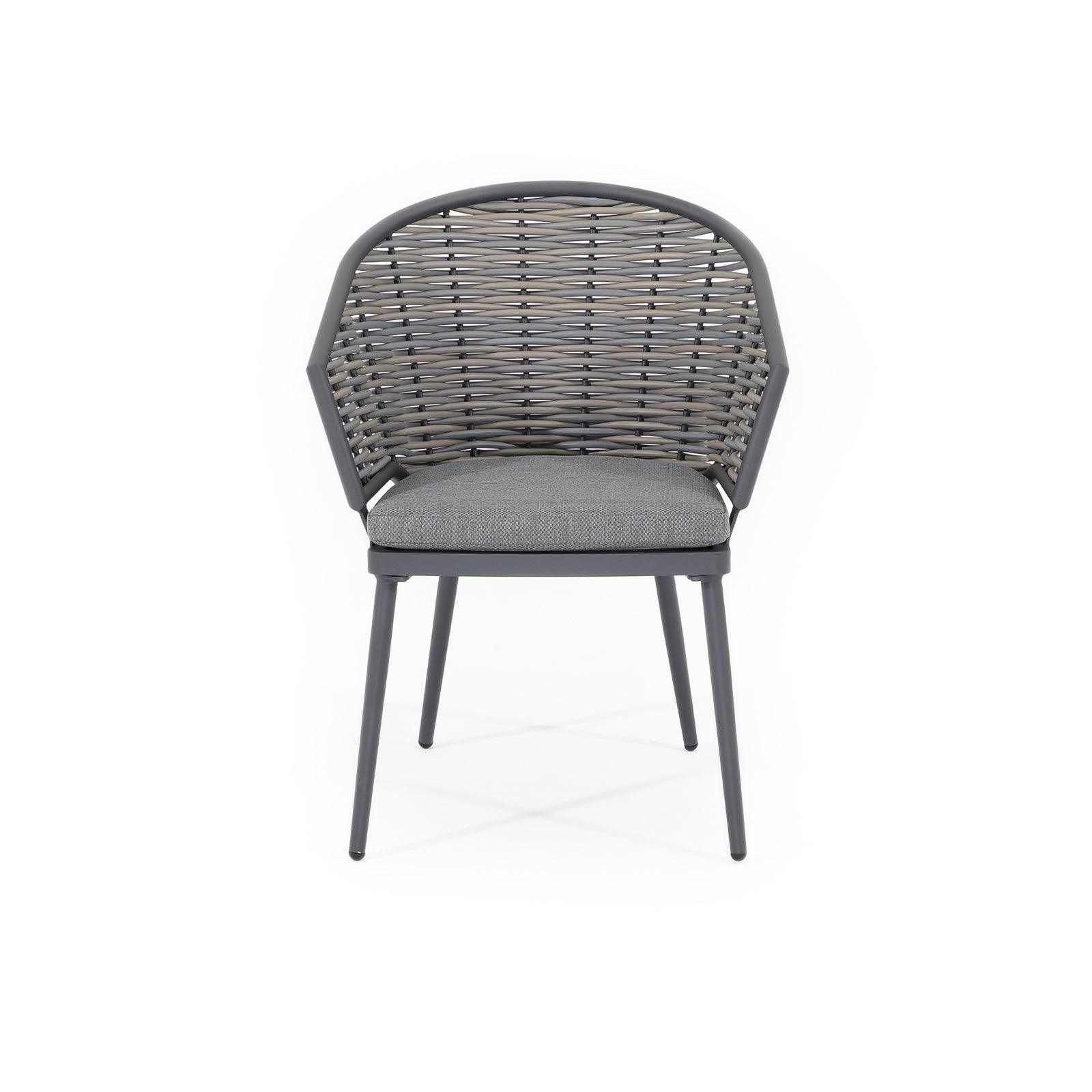 Burano Grey wicker outdoor Dining chairs with aluminum frame, grey cushions, front - Jardina Furniture - 1