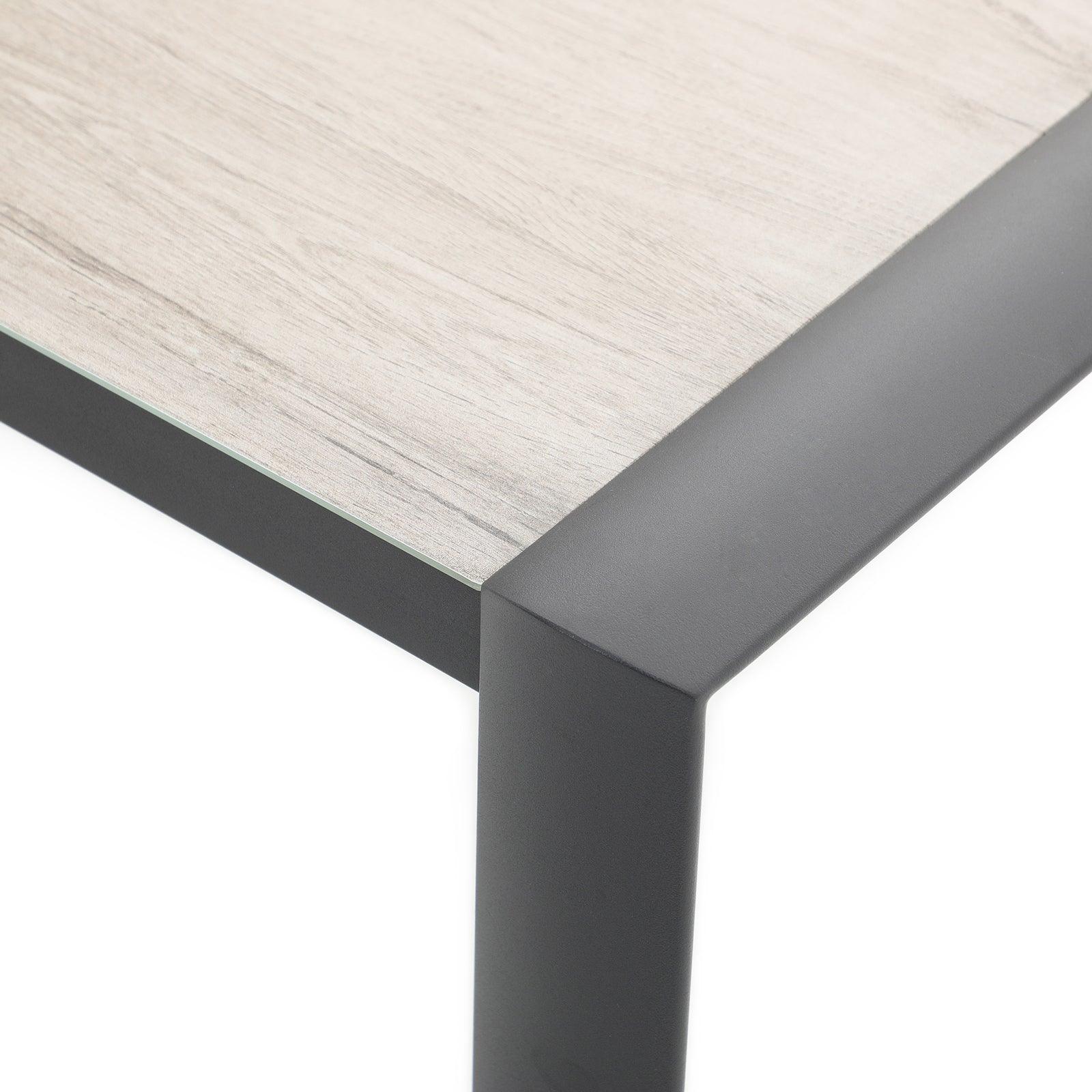 Capri grey outdoor table- frame and tabletop details - Jardina Furniture