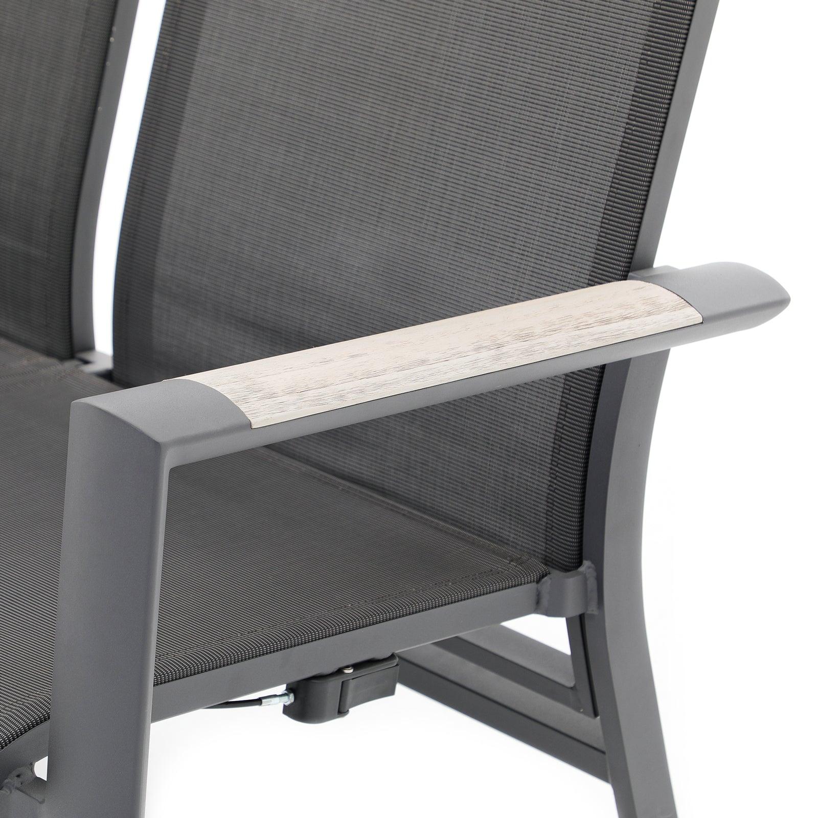 Capri grey aluminum armchair detail, embedded teak in the armrest- Jardina Furniture-1