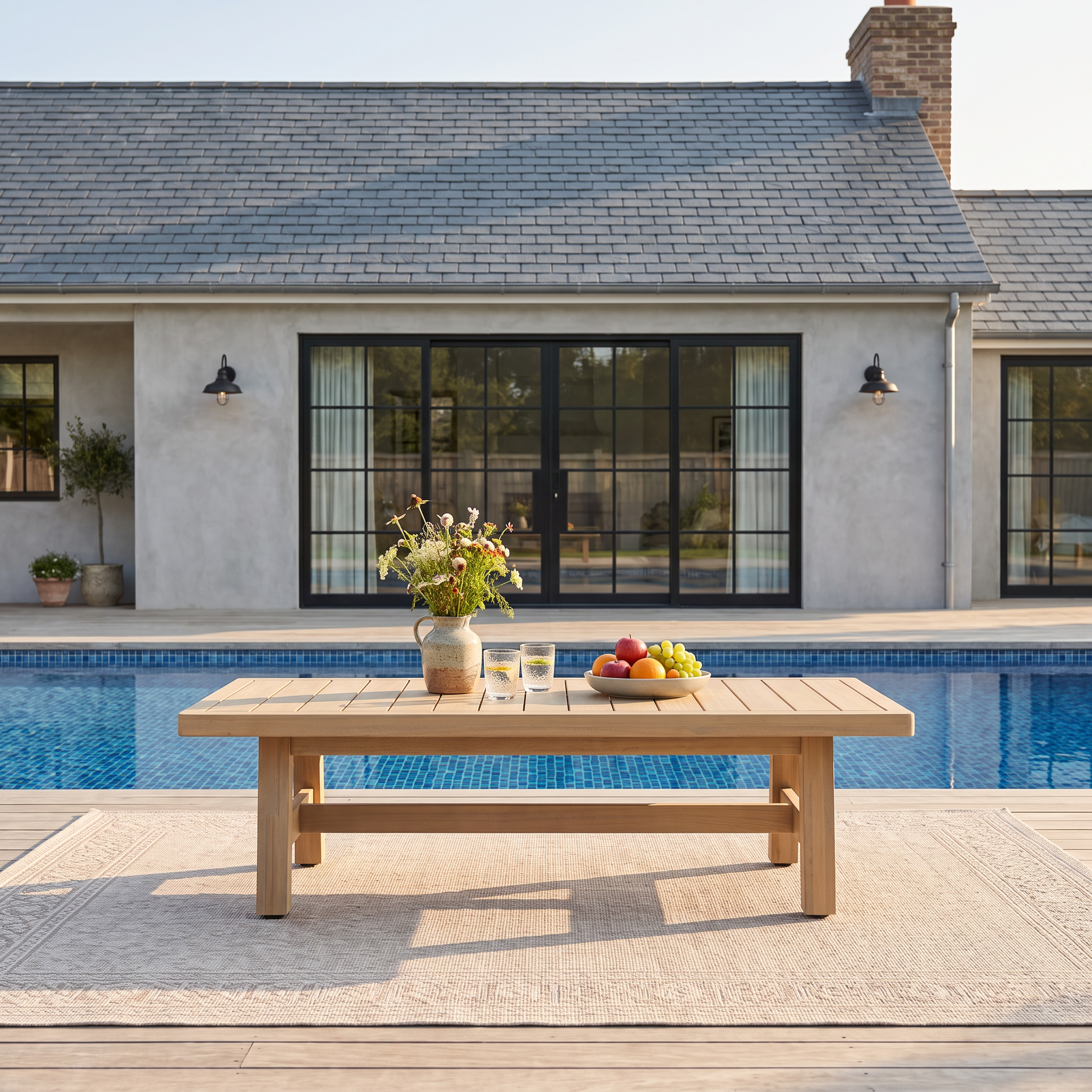 Thalea Solid Acacia Wood Outdoor Coffee Table, Low‑Profile Slatted Top