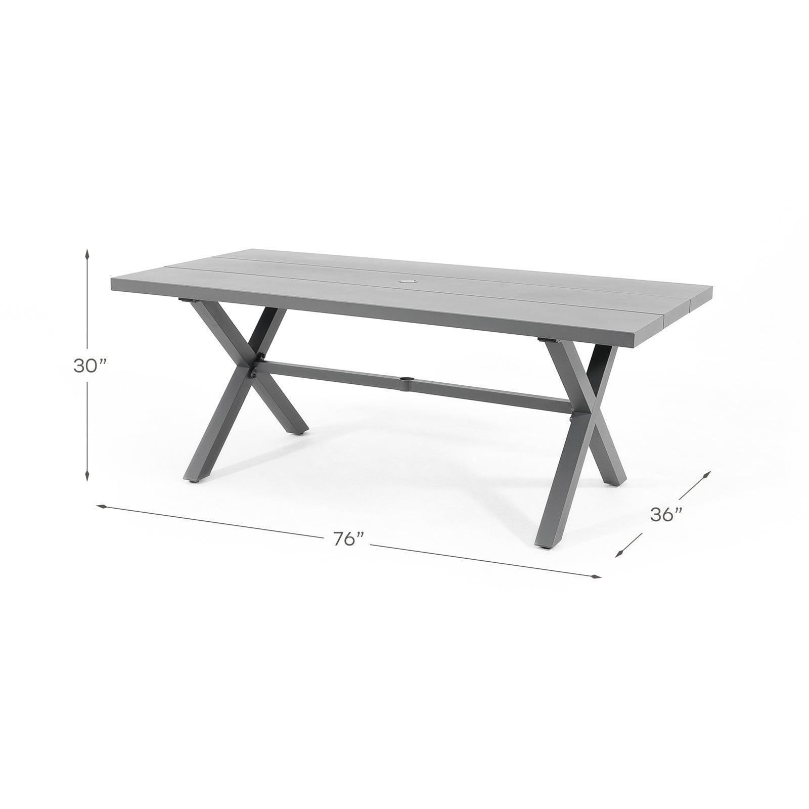 Comino aluminum X-shaped dining table, Dimension info- Jardina Furniture