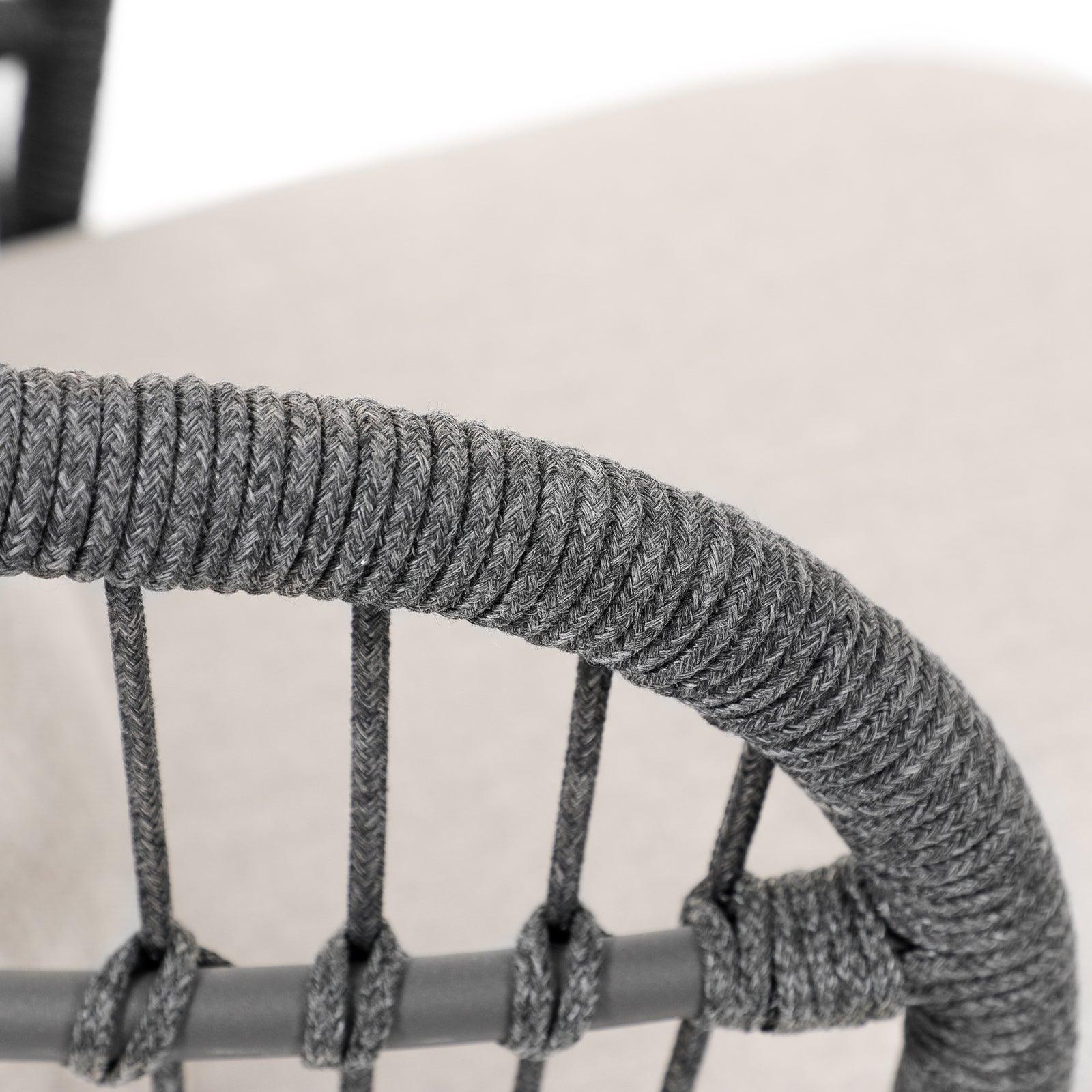 Comino dark grey chair- armrest rope design details - Jardina Furniture