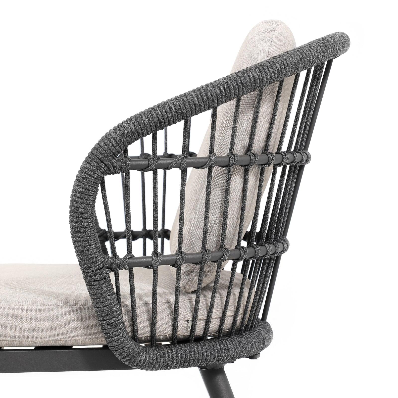 Comino dark grey chair, left view, rope detail - Jardina Furniture