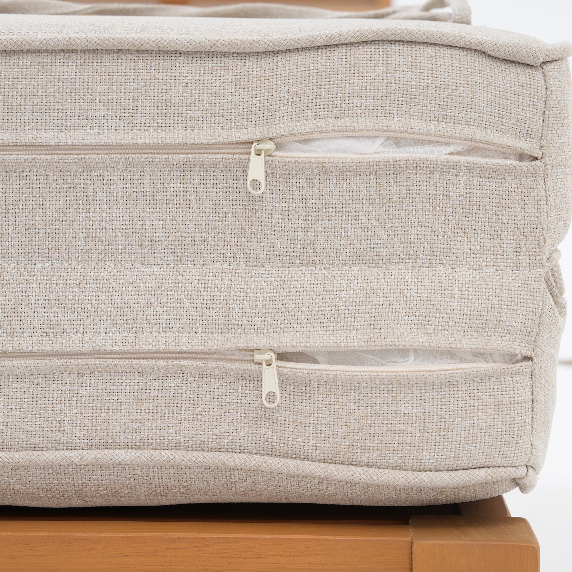 Beige removable cushions with zippers