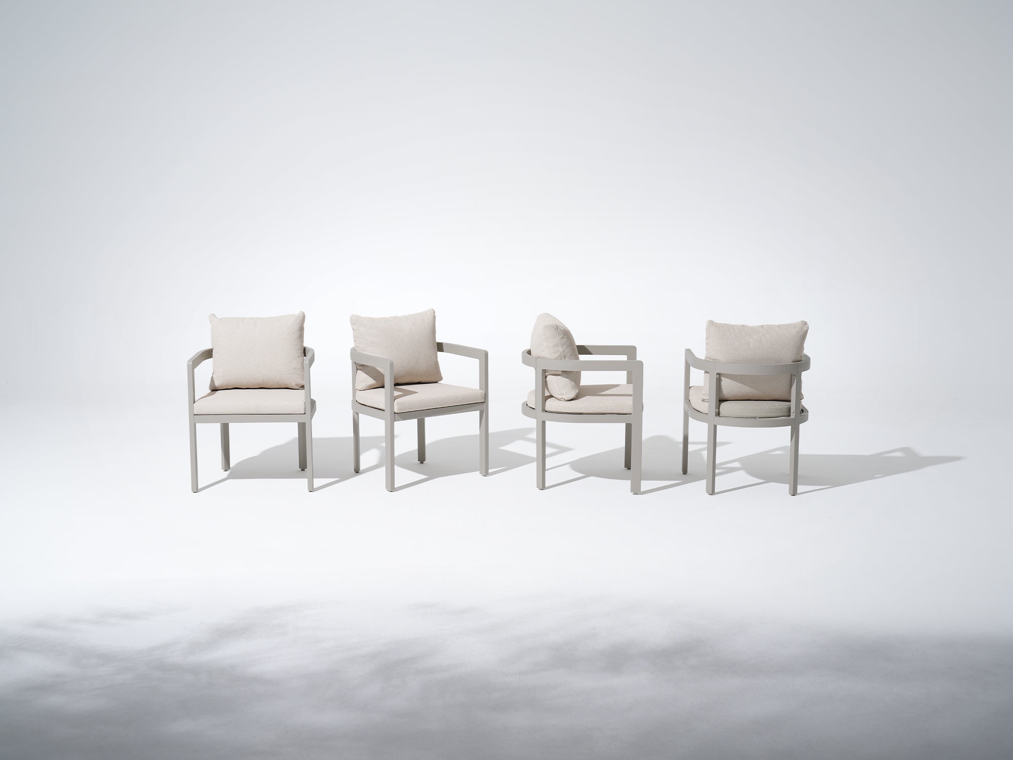 Sova Aluminum Outdoor Dining Chair, Warm Greige Frame & Linen Cushions Set of 2/4/6