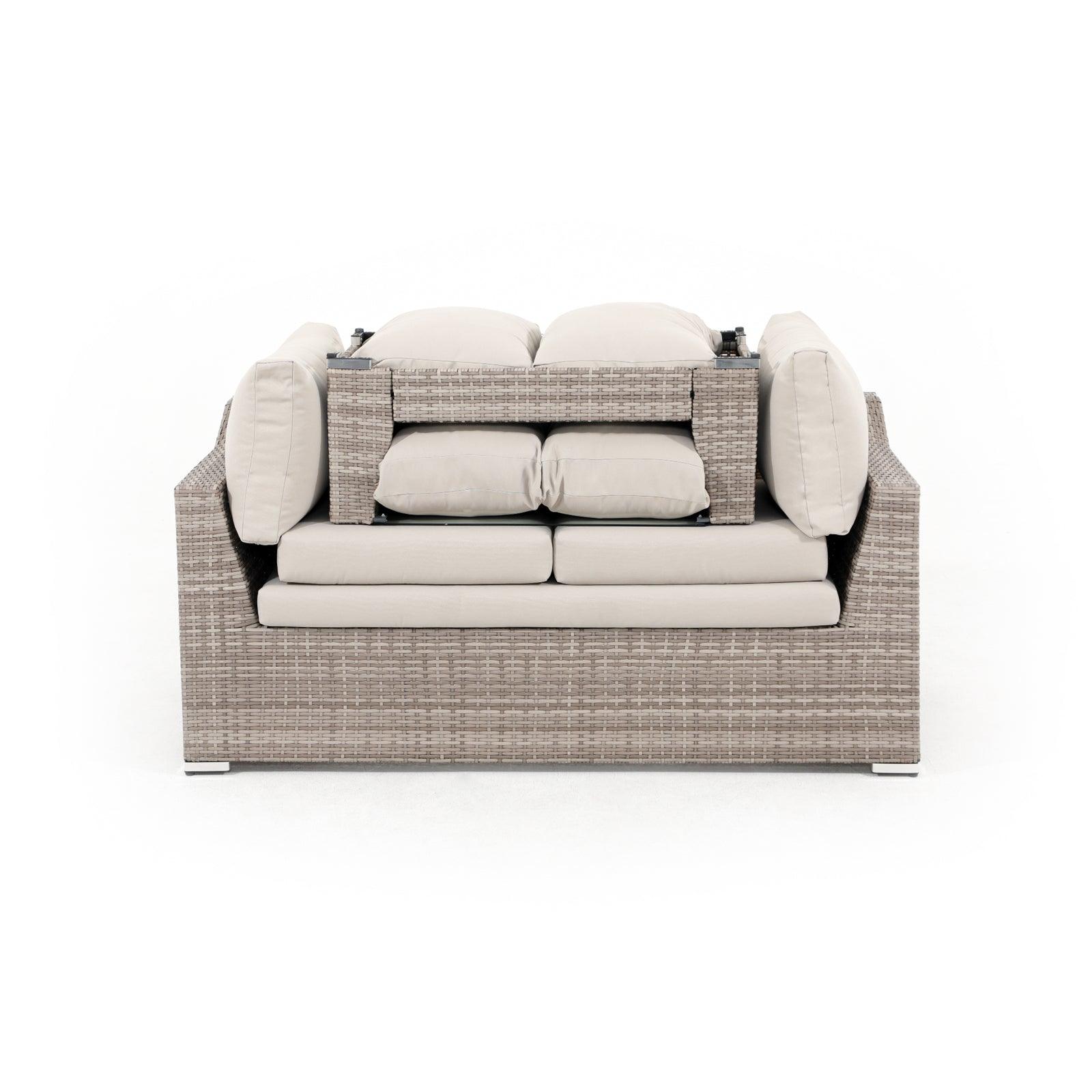 Grey rattan discount two seater sofa