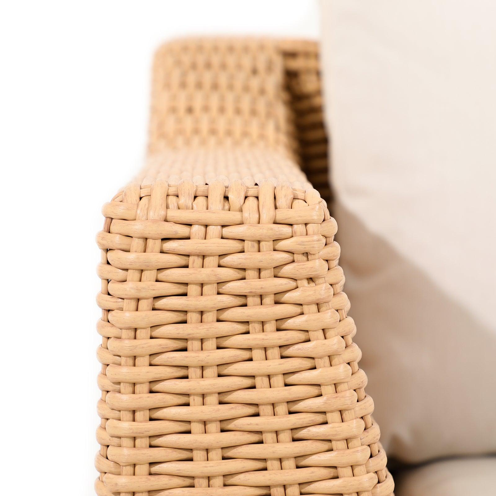 Elba natural color rattan sofa, rattan armrest detail - Jardina Furniture