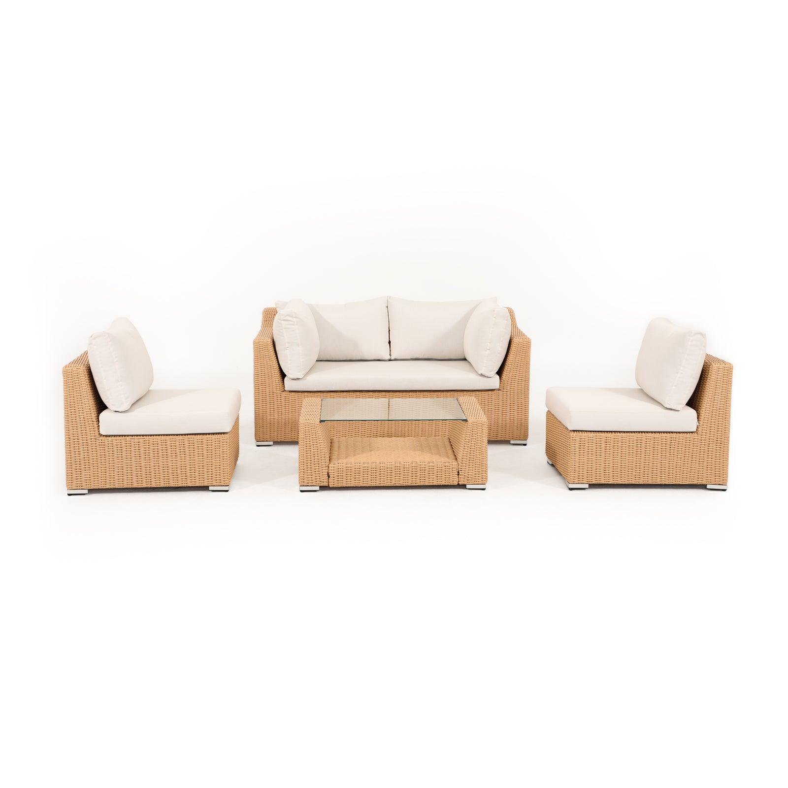 Elba Natural Rattan Outdoor Sectional with Coffee Table