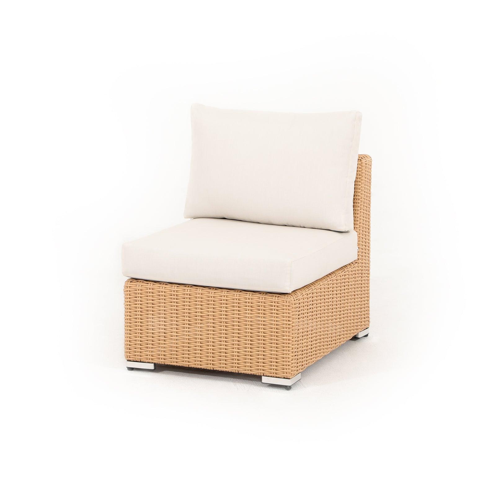 Elba natural color wicker outdoor armless single sofa with beige cushions- Jardina Furniture