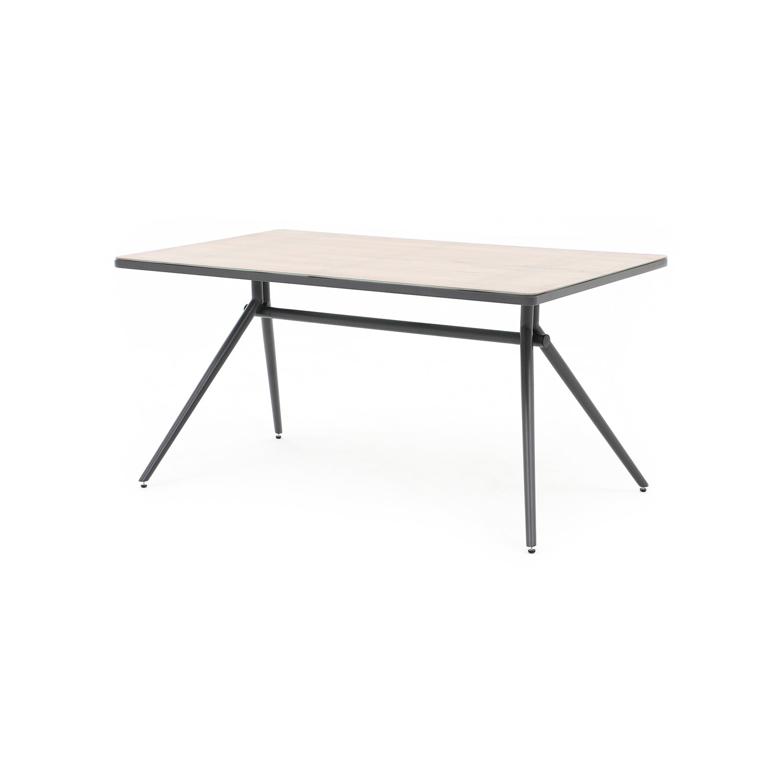 Hallerbos rectangle outdoor Dining Table with steel frame, resin ceramic glass top, side view - Jardina Furniture