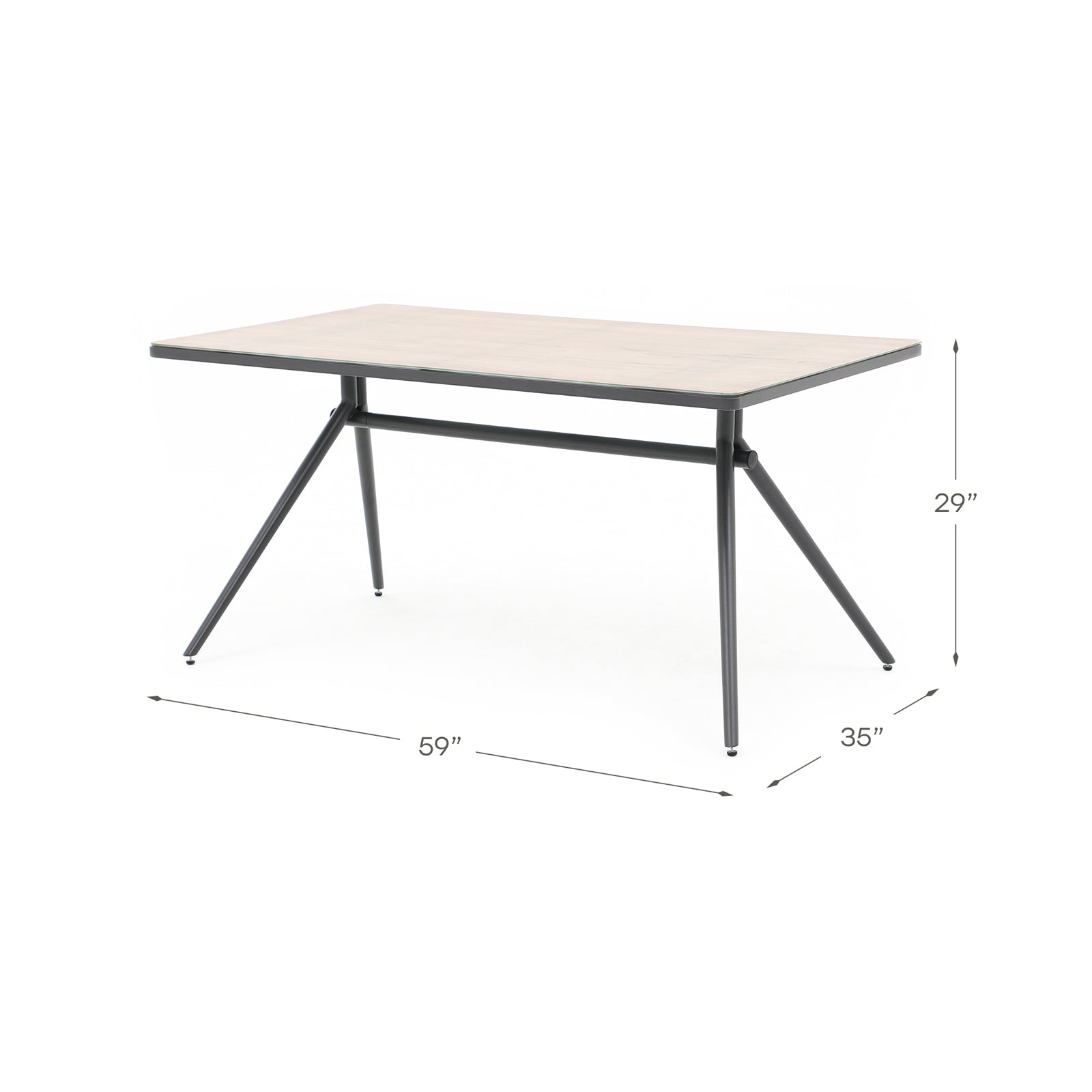 Hallerbos rectangle outdoor Dining Table with steel frame, resin ceramic glass top, dimension - Jardina Furniture