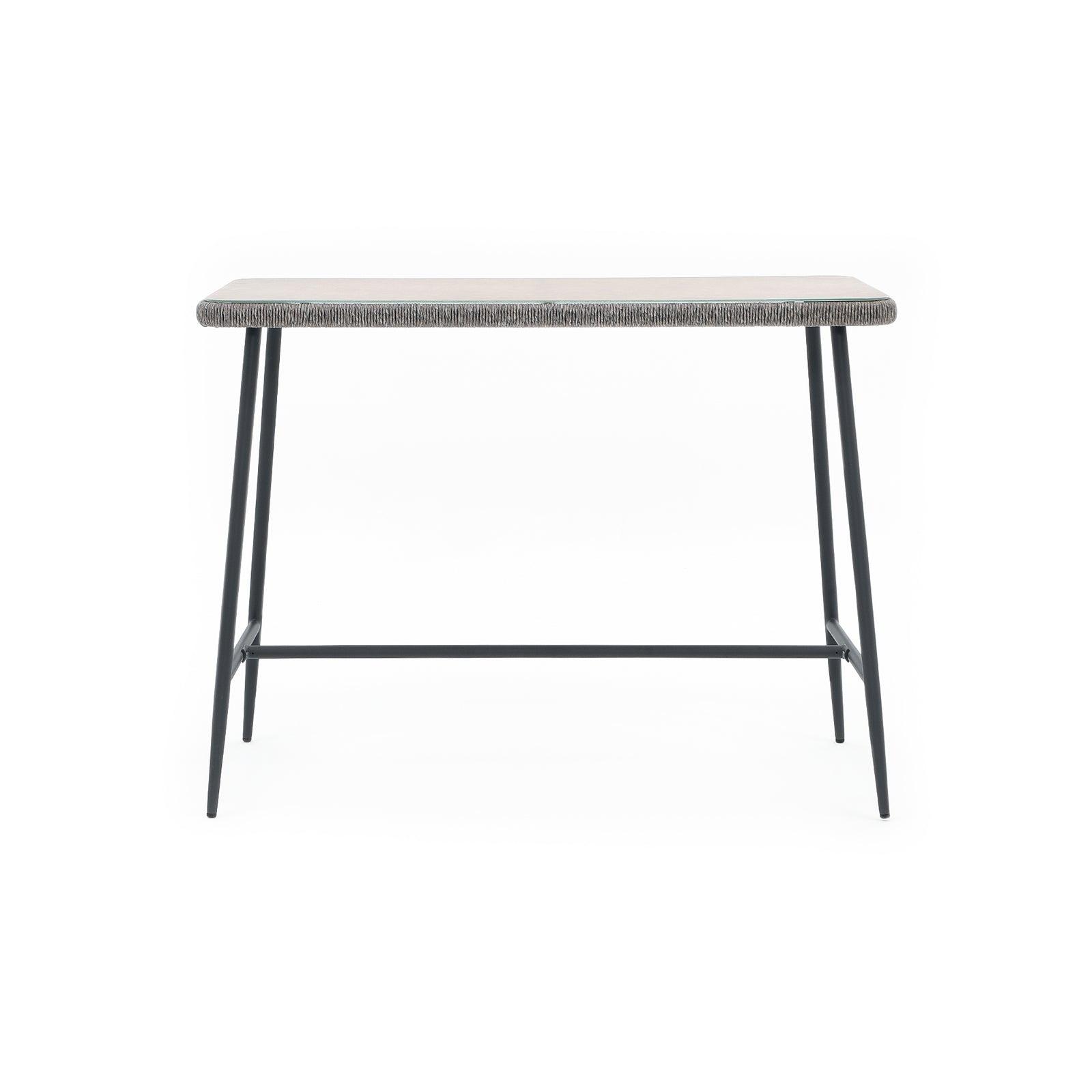 Hallerbos grey rattan outdoor Bar Table with steel frame, front - Jardina Furniture #Color_Grey