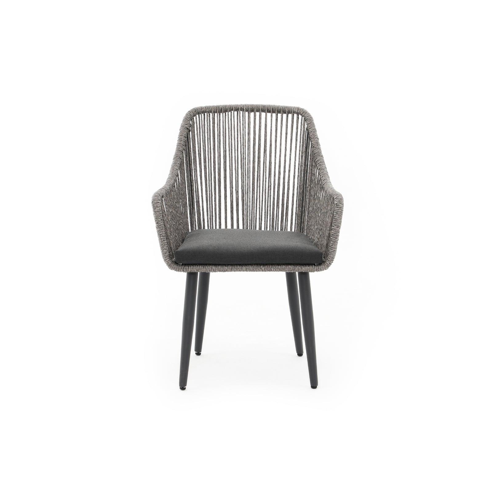 Hallerbos grey rattan Dining Chair with steel frame and grey cushion, front view- Jardina Furniture#Color_Grey