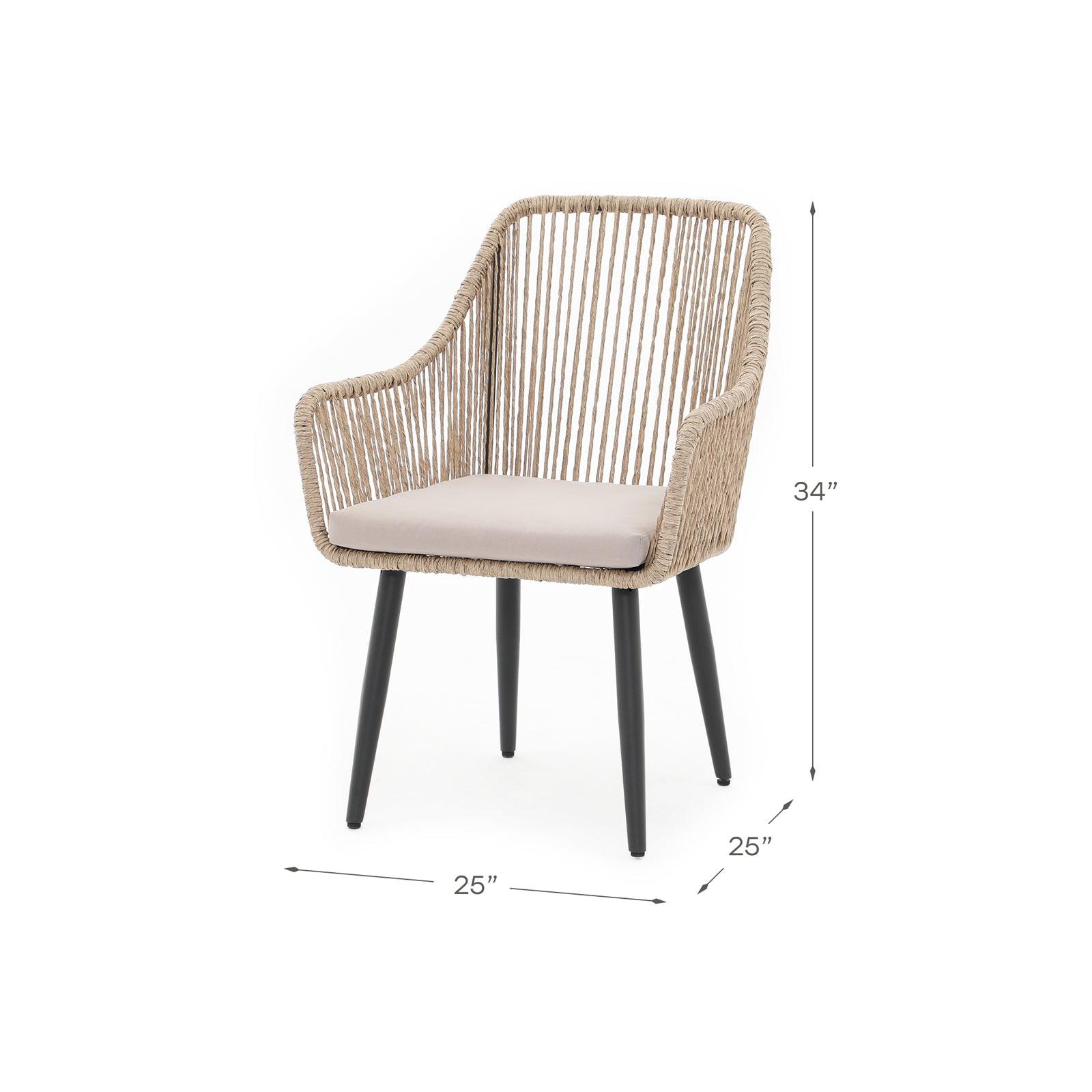 Hallerbos natural rattan Dining Chair with steel frame and cushion, dimension info- Jardina Furniture#Color_Natural