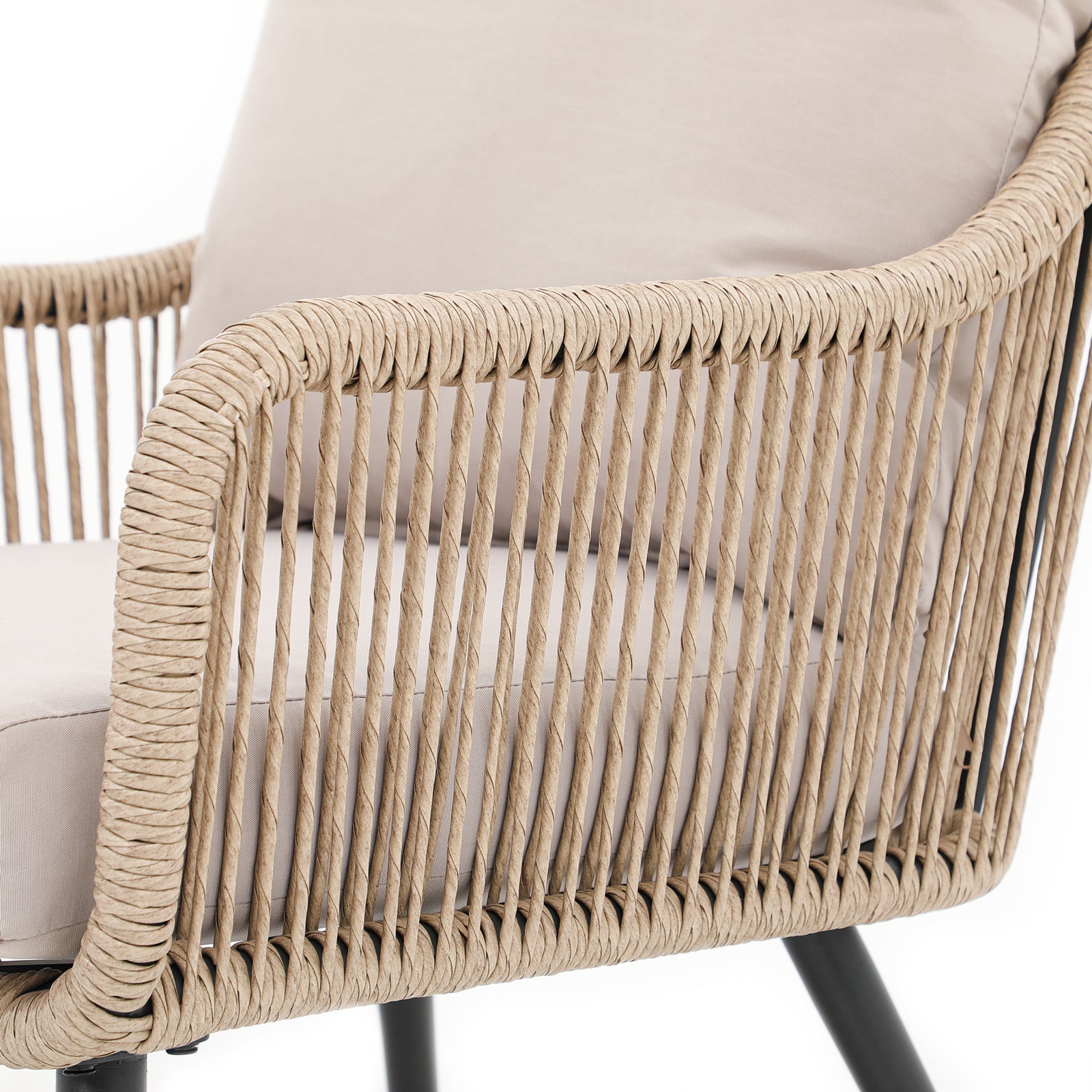 Hallerbos Wicker Lounge Chairs with Twisted Rattan design, armrest details - Jardina Furniture#Color_Natural
