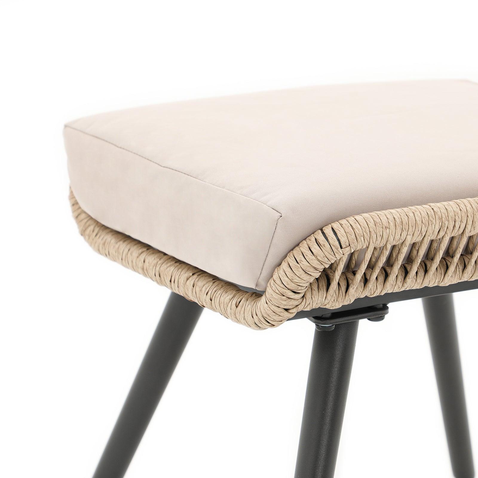 Hallerbos natural outdoor ottoman with steel frame, beige cushion, cushion detail - Jardina Furniture#Color_Natural